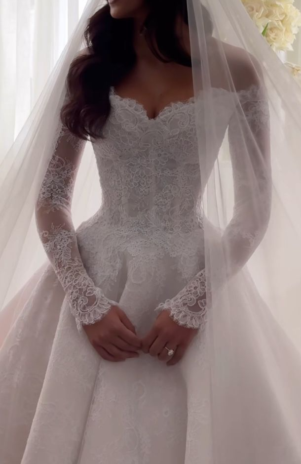 slim fit dress slacks Modest Wedding Dress Long Sleeve Lace Applique Classic A-Line Wedding –  formalgowns main image 0