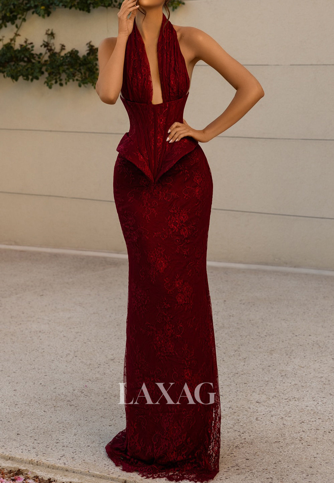 Off-Shoulder Halter-Neck Mermaid Evening Dress Sleeveless Allover Lace Laxag Off-Shoulder Halter-Neck Mermaid Evening Dress Sleeveless Allover Lace Laxag