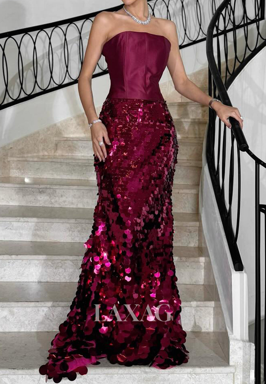 Off-Shoulder Sequined Floor-Length Mermaid Evening Dress Tube Top Sleeveless Formal Gowns Off-Shoulder Sequined Floor-Length Mermaid Evening Dress Tube Top Sleeveless Formal Gowns