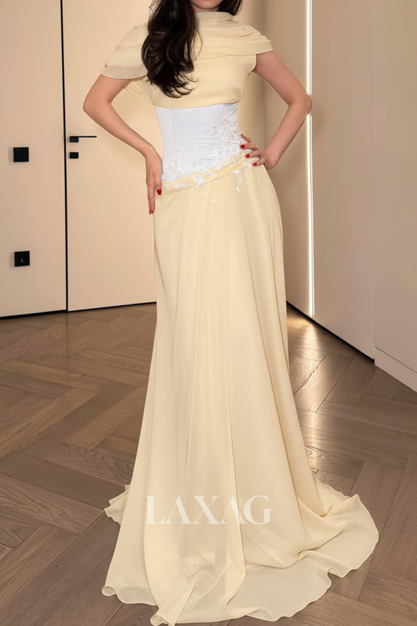 Scoop-Neck Sleeveless Sequined Applique Chiffon Pleated Fitted Evening Dress