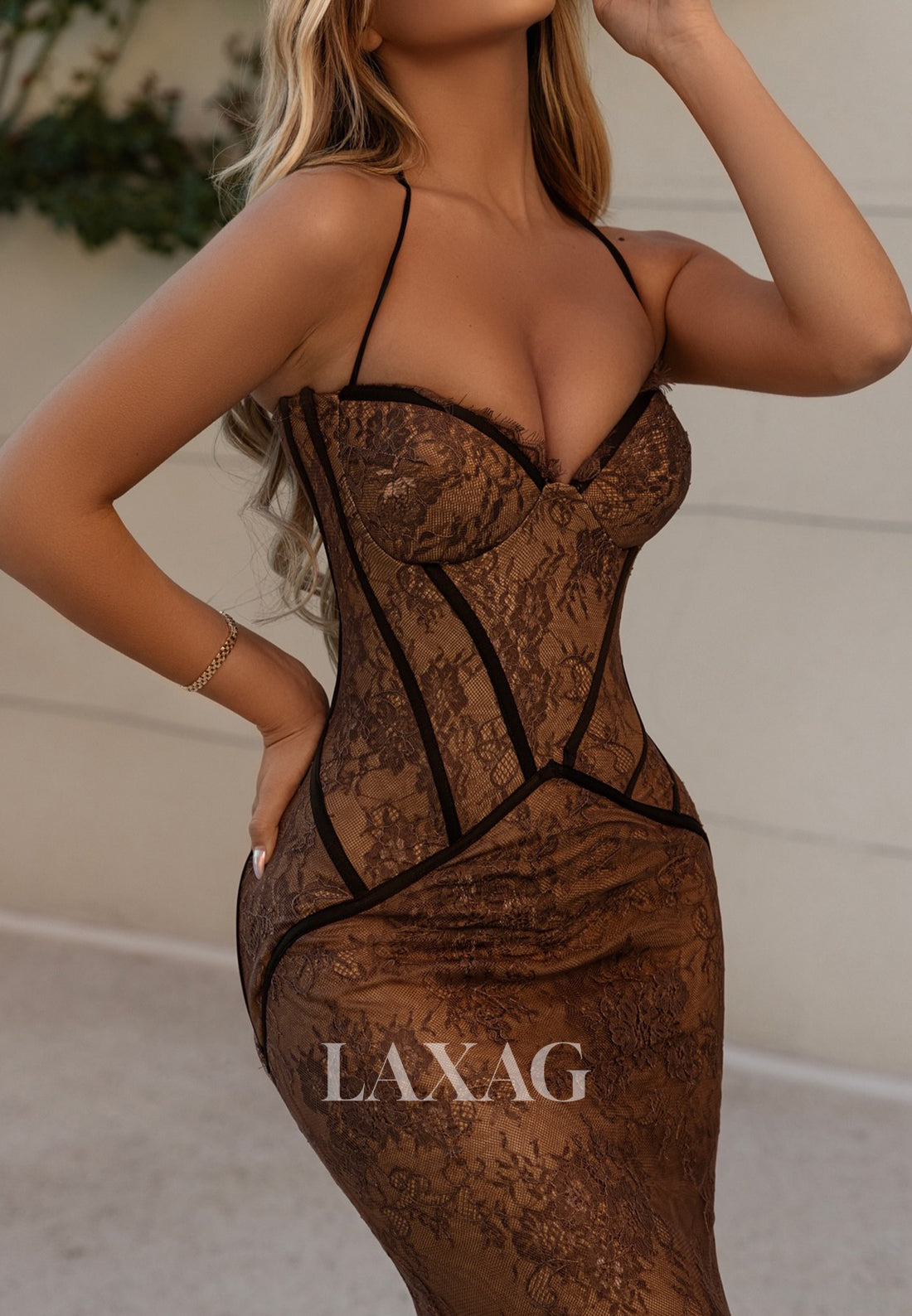 Halter-Sweetheart Allover Lace Mermaid Evening Dress Sleeveless Floor-Length Formal Gowns