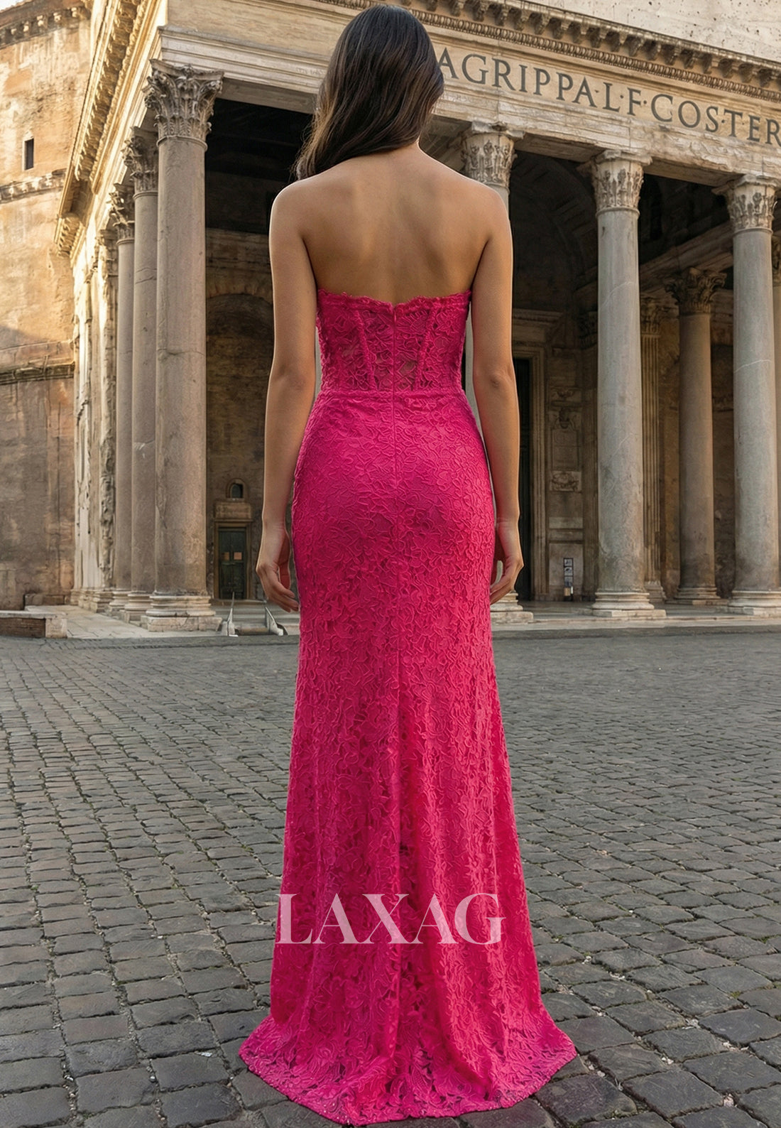 Sweetheart Off-Shoulder Sleeveless Floor-Length Allover Lace Cutout High Slit Mermaid Prom Dress