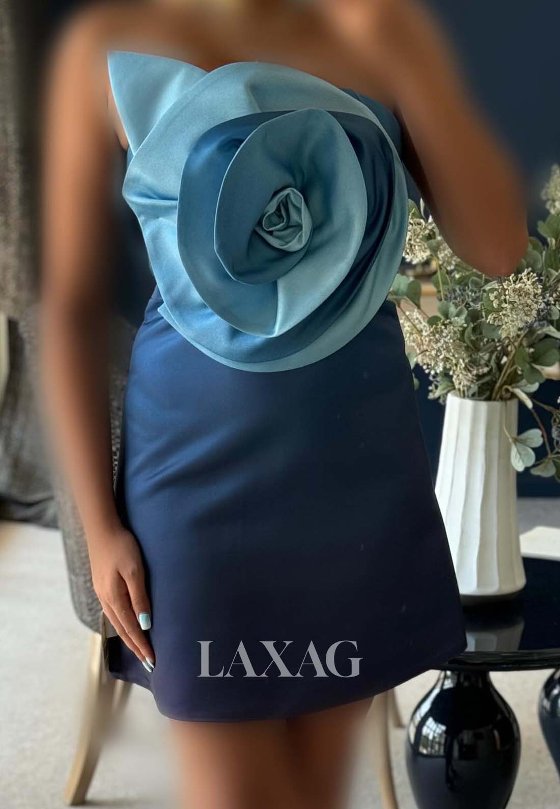 Tube Top Off-Shoulder Sleeveless Floral Embellished Pleated Satin Fitted Homecoming Dress