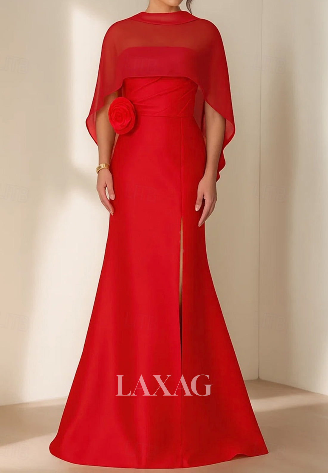 Tube Top Floral Embellished Satin Pleated Mermaid Mother of the Bride Dress with Tulle Overlay