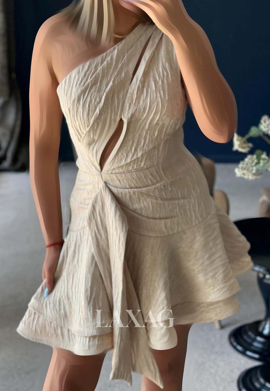 Asymmetrical-Neck Off-Shoulder Sleeveless Pleated Satin Tiered A-Line Party Homecoming Dress