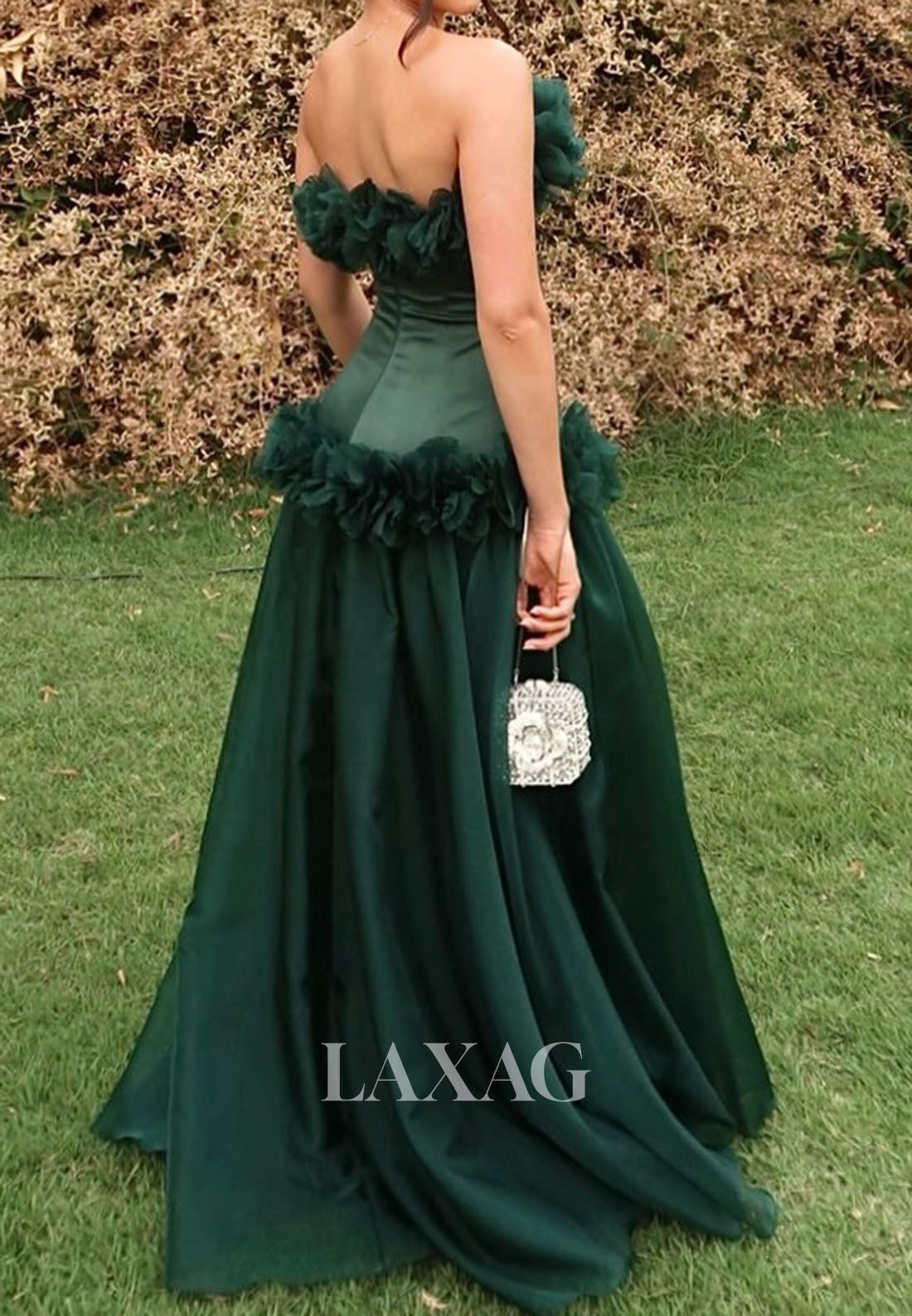 Off-Shoulder Sleeveless Floor-Length Party Gowns Tube Top Chiffon Pleated Ruffled A-Line Prom Dress