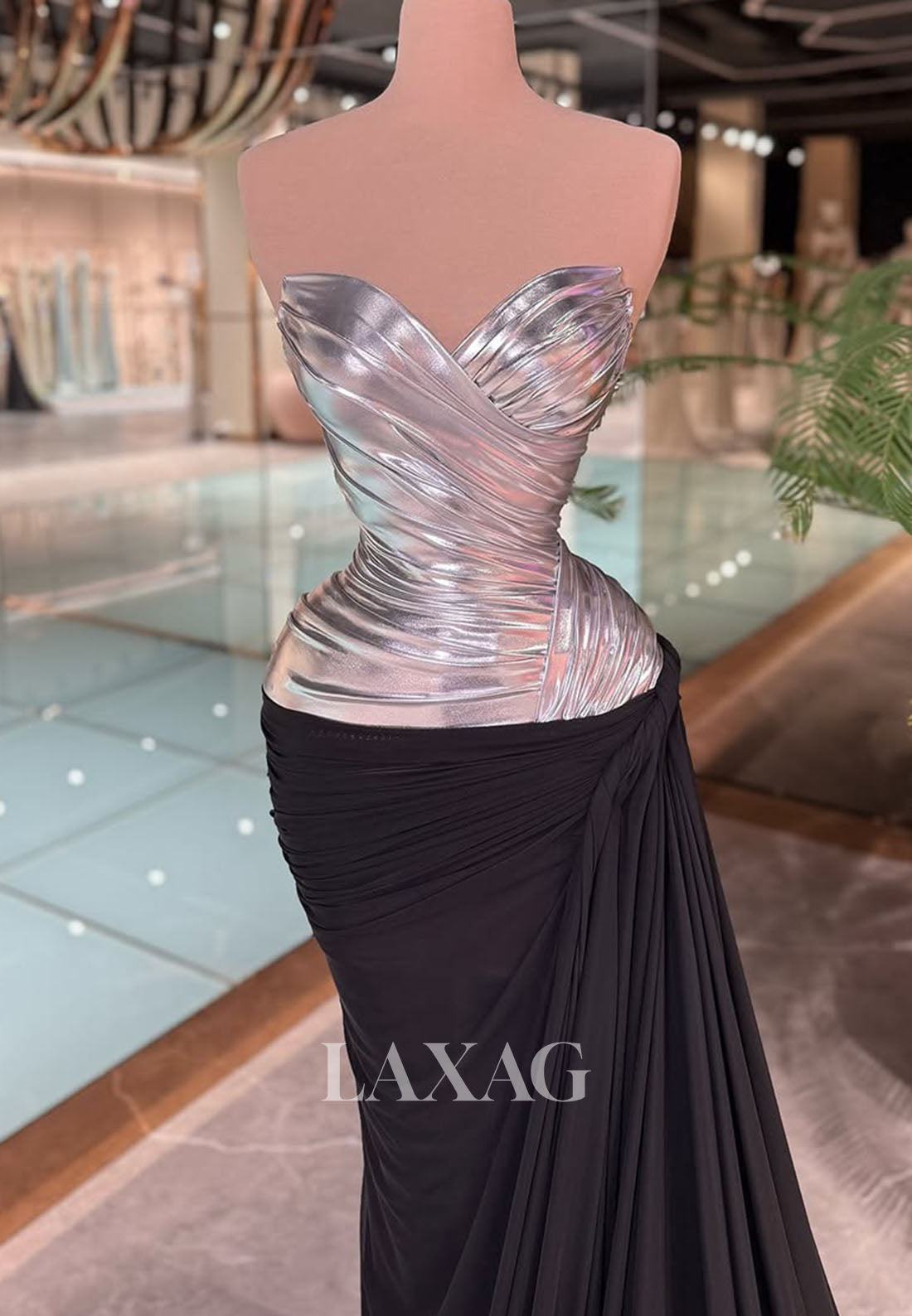 Sweetheart Sleeveless Two Tone Mermaid Evening Dress Off-Shoulder Pleated Satin Formal Gowns