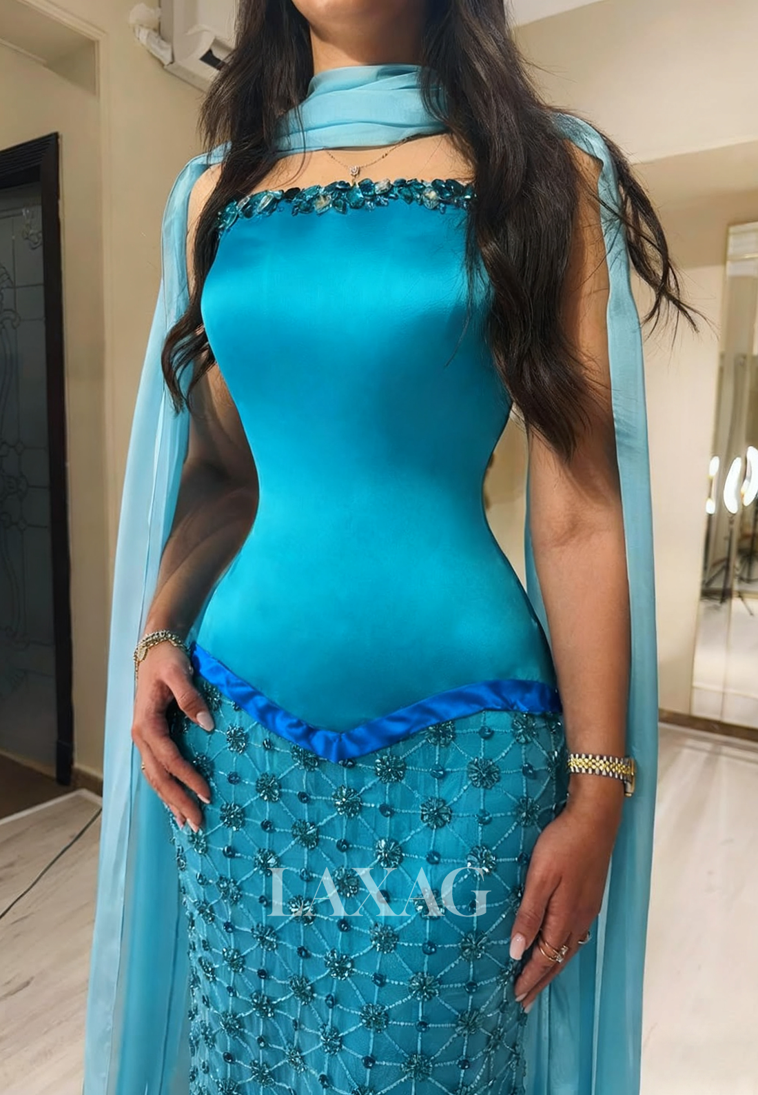 Tube Top Sequined Beaded Satin Party Gowns Off-Shoulder Sleeveless Mermaid Prom Dress