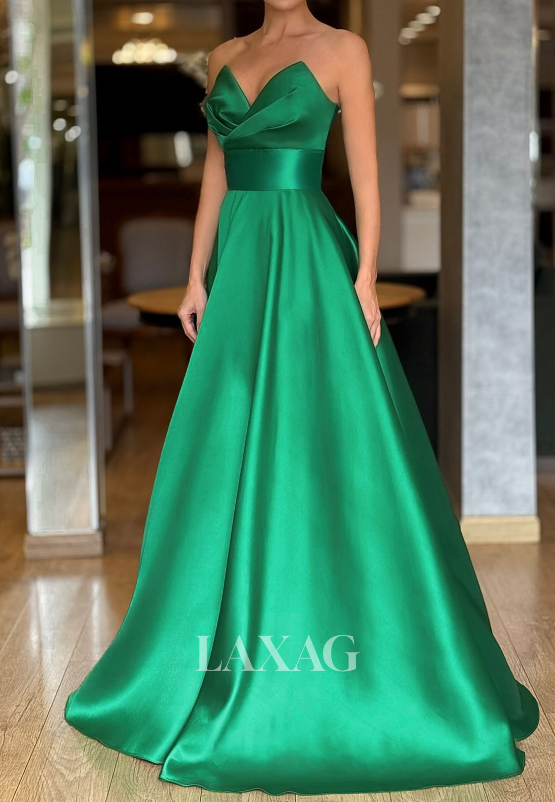 Off-Shoulder Pleated Satin Floor-Length Formal Gowns Sweetheart Sleeve Laxag Off-Shoulder Pleated Satin Floor-Length Formal Gowns Sweetheart Sleeve Laxag