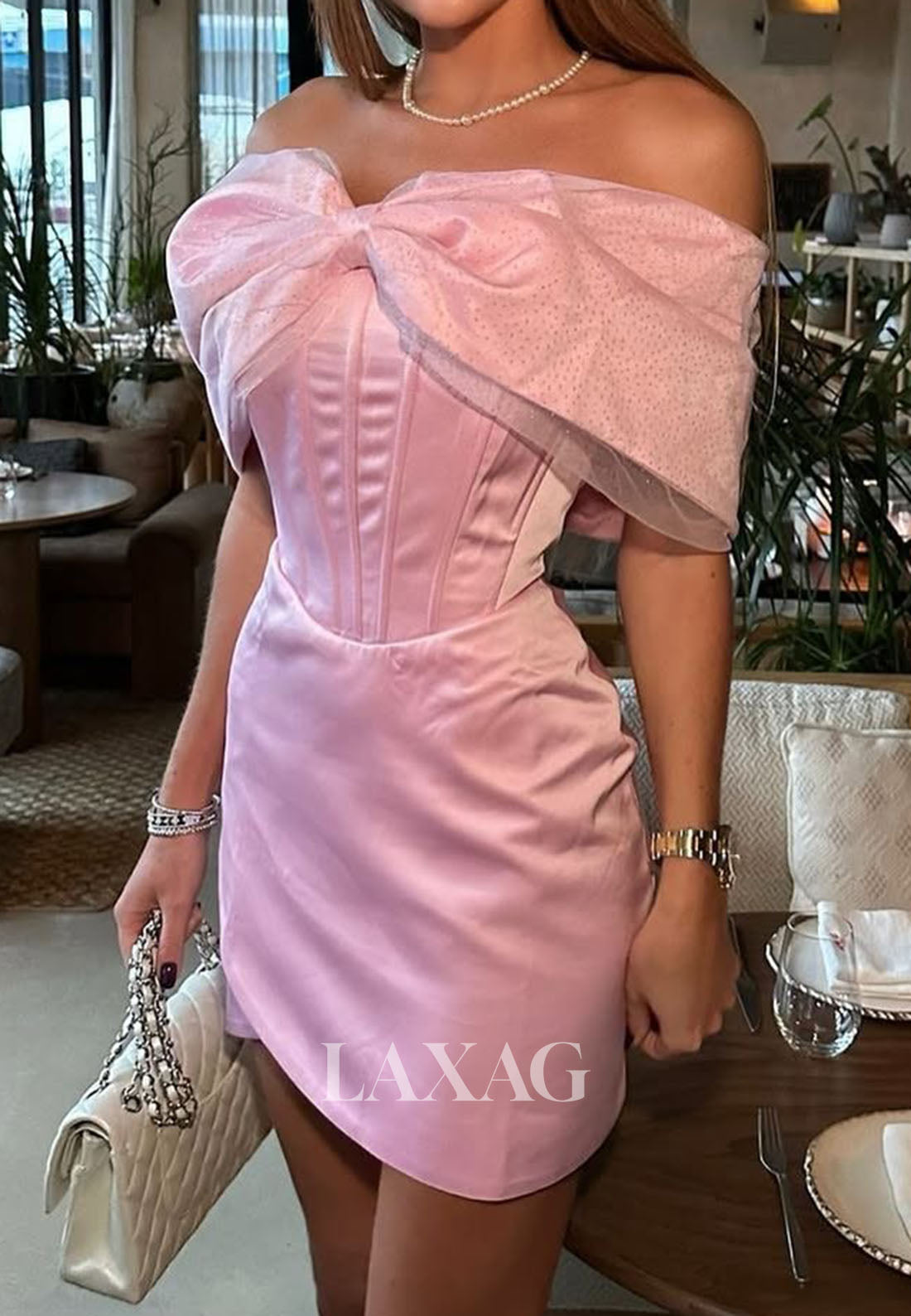 Bow-Sweetheart Off-Shoulder Sleeveless Pleated Satin Mermaid Party Homecoming Dress