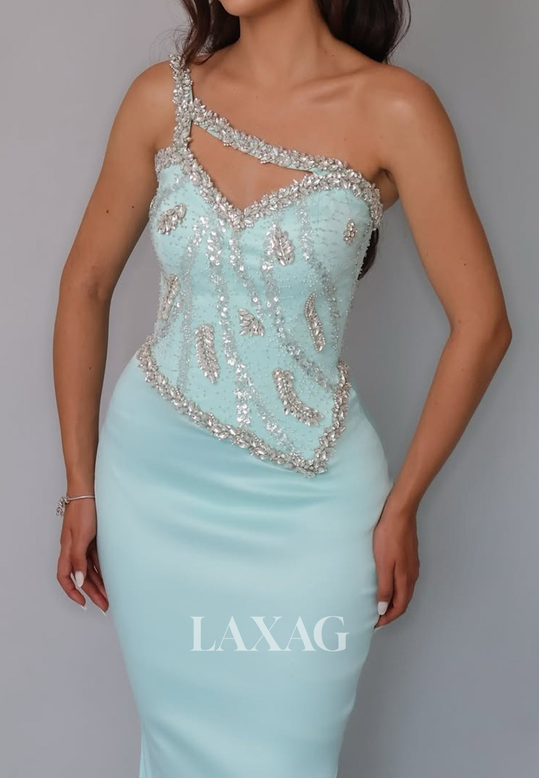 Sweetheart One-Strap Sleeveless Party Gowns Rhinestone Sequined Satin Mermaid Prom Dress