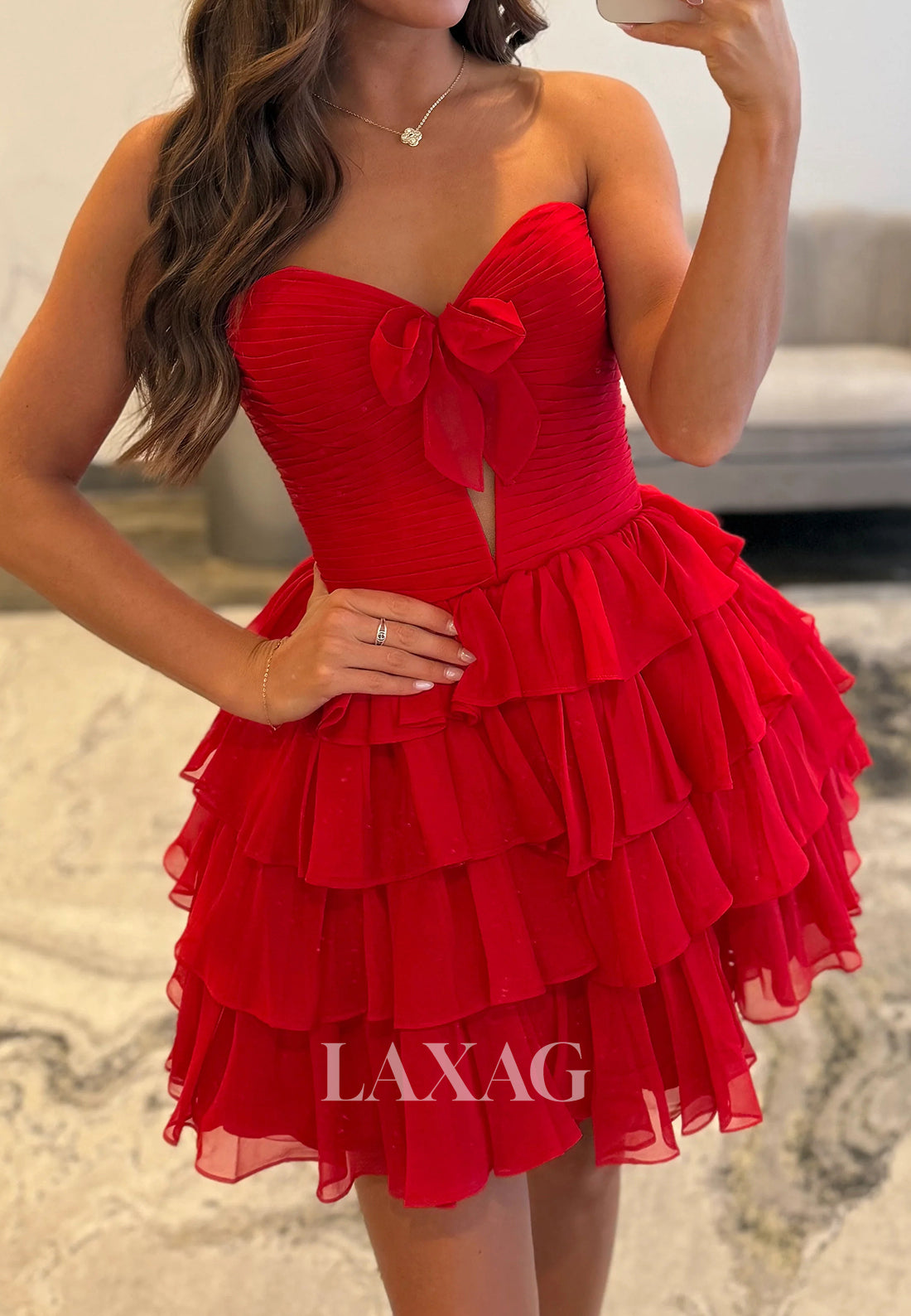 Sweetheart Off-Shoulder Sleeveless Pleated Chiffon Tiered A-Line Homecoming Dress
