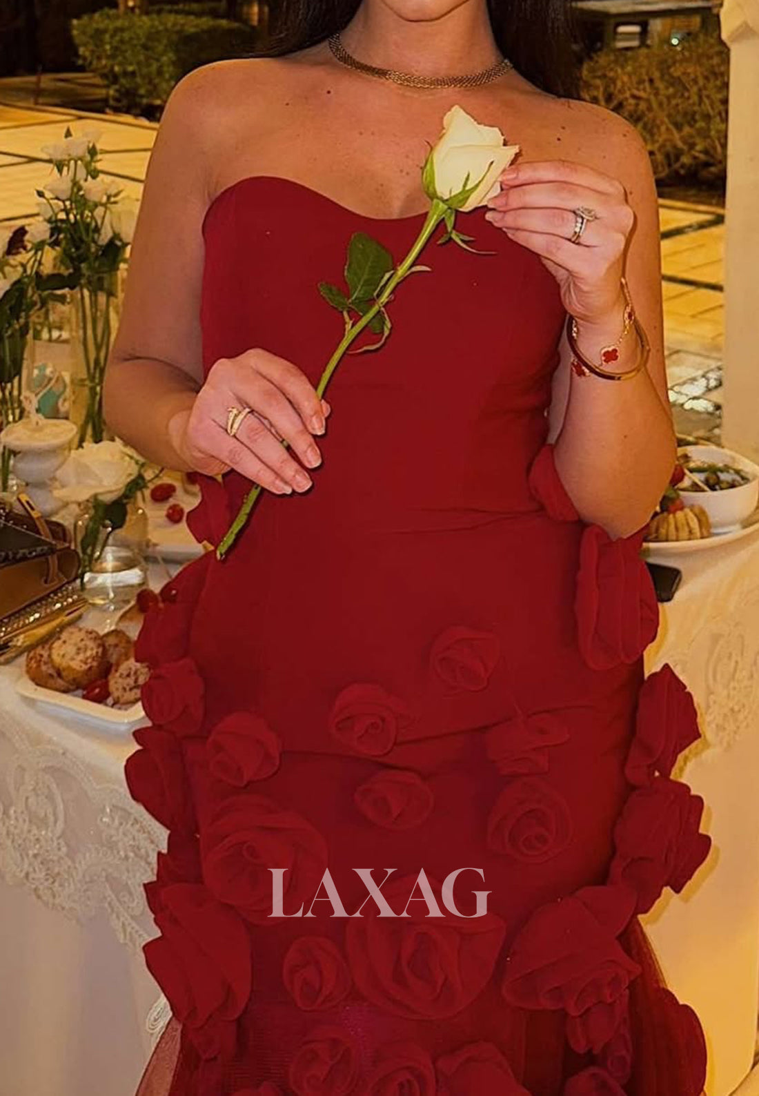 Sweetheart Tulle Trumpet Mermaid Prom Dress Off-Shoulder Floral Embellished Evening Gowns