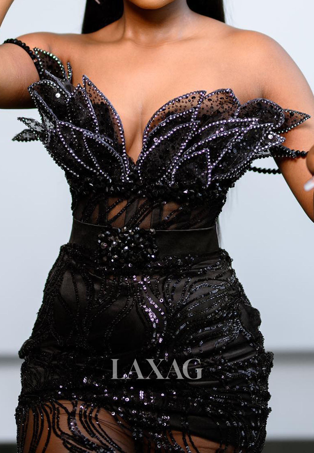 Sweetheart Sleeveless Floor-Length Sequined Beaded Tulle Sheer Mermaid Evening Dress