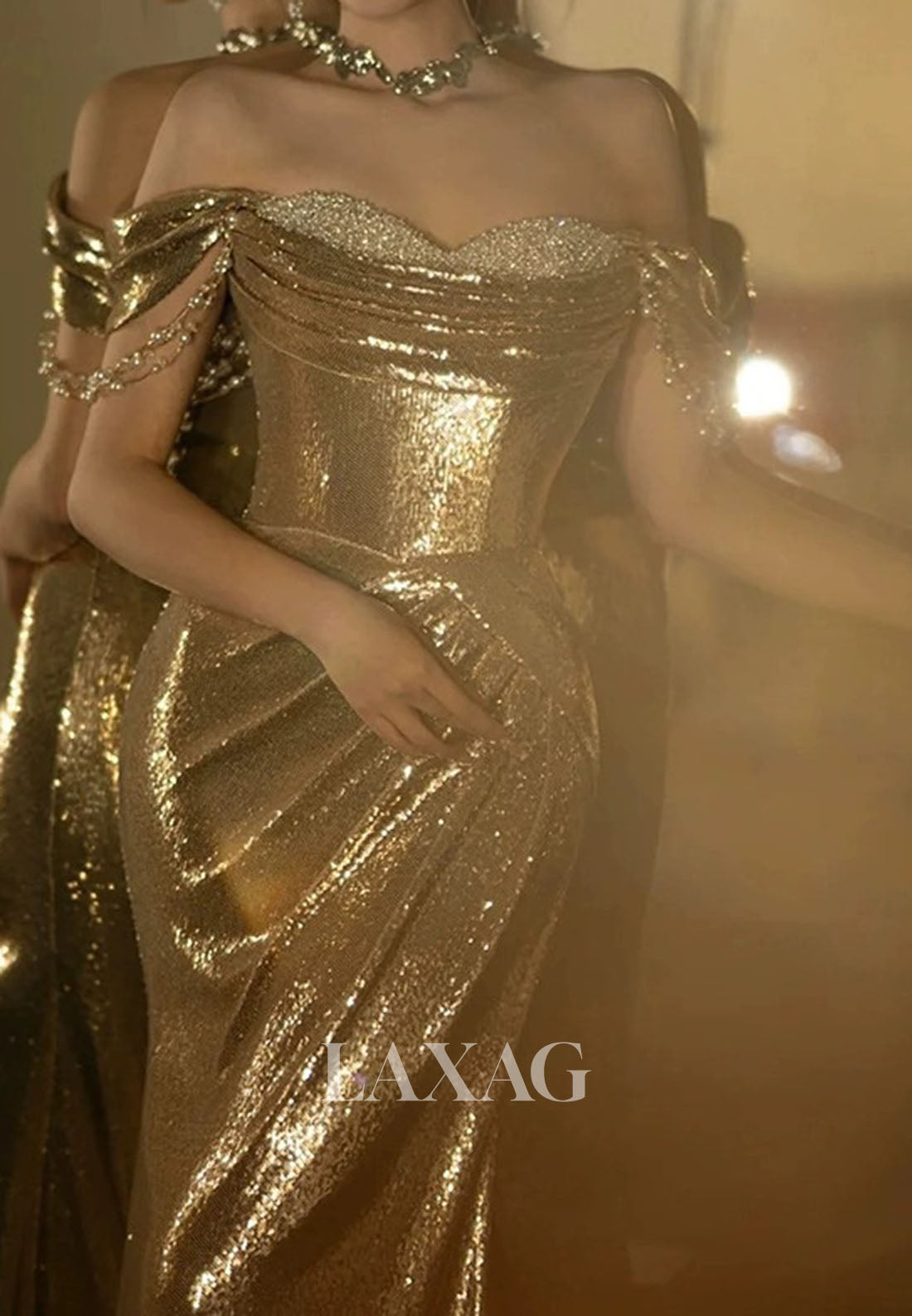 Sweetheart Fully Sequined Pleated Party Gowns Sleeveless Beaded Sweep Train Mermaid Prom Dress