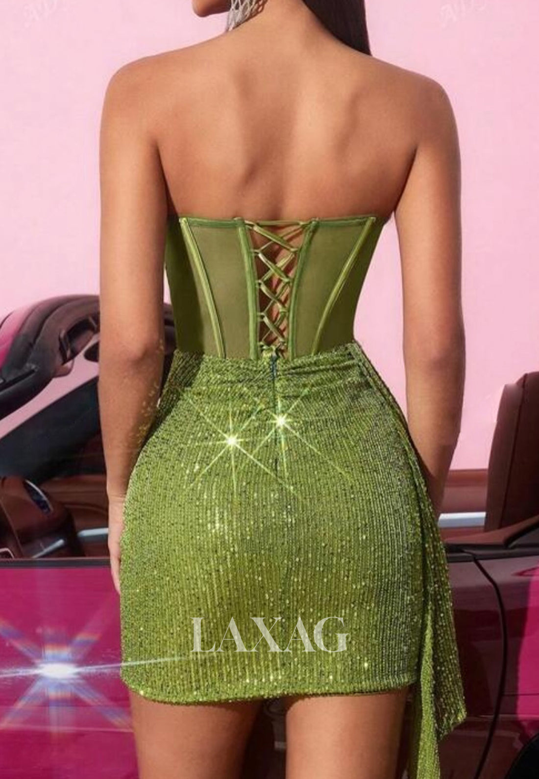 Scoop-Neck Off-Shoulder Sleeveless Pleated Fully Sequined Mermaid Party Homecoming Dress