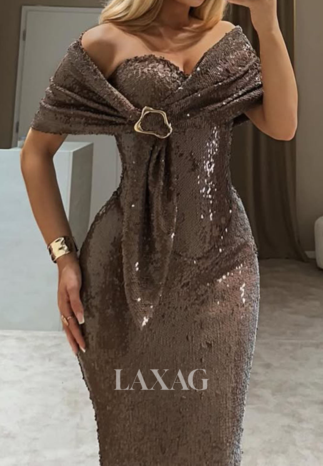 Sweetheart Sleeveless Sweep Train Formal Gowns Off-Shoulder Fully Sequined Mermaid Evening Dress