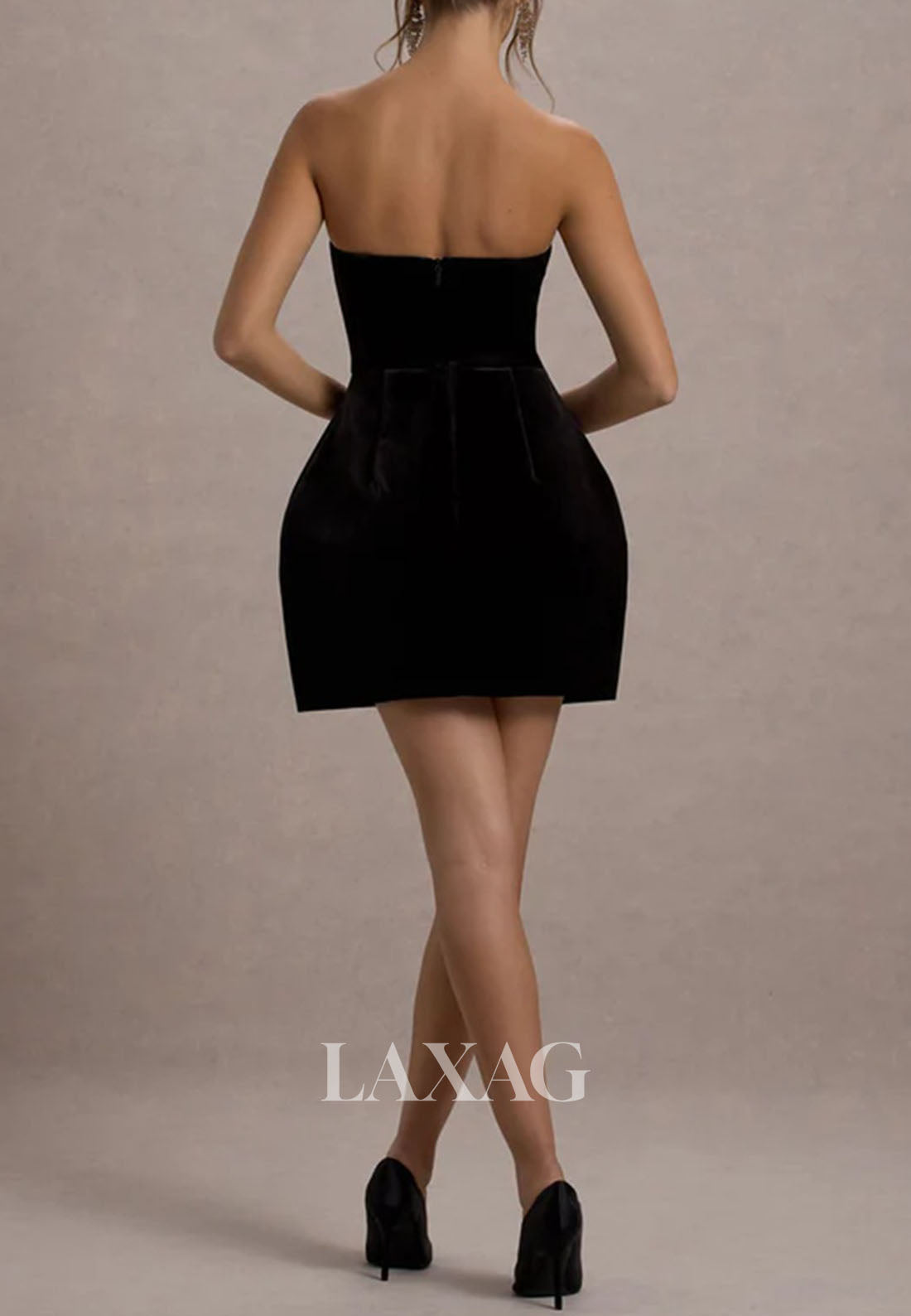 Tube Top Off-Shoulder Sleeveless Rhinestone Pleated Satin A-Line Party Homecoming Dress