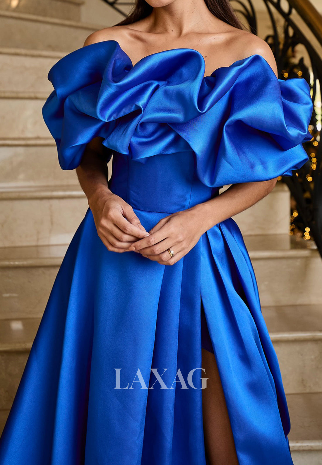 Ruffled Tube Top Off-Shoulder Prom Gowns Sleeveless Satin Pleated A-Line Evening Dress