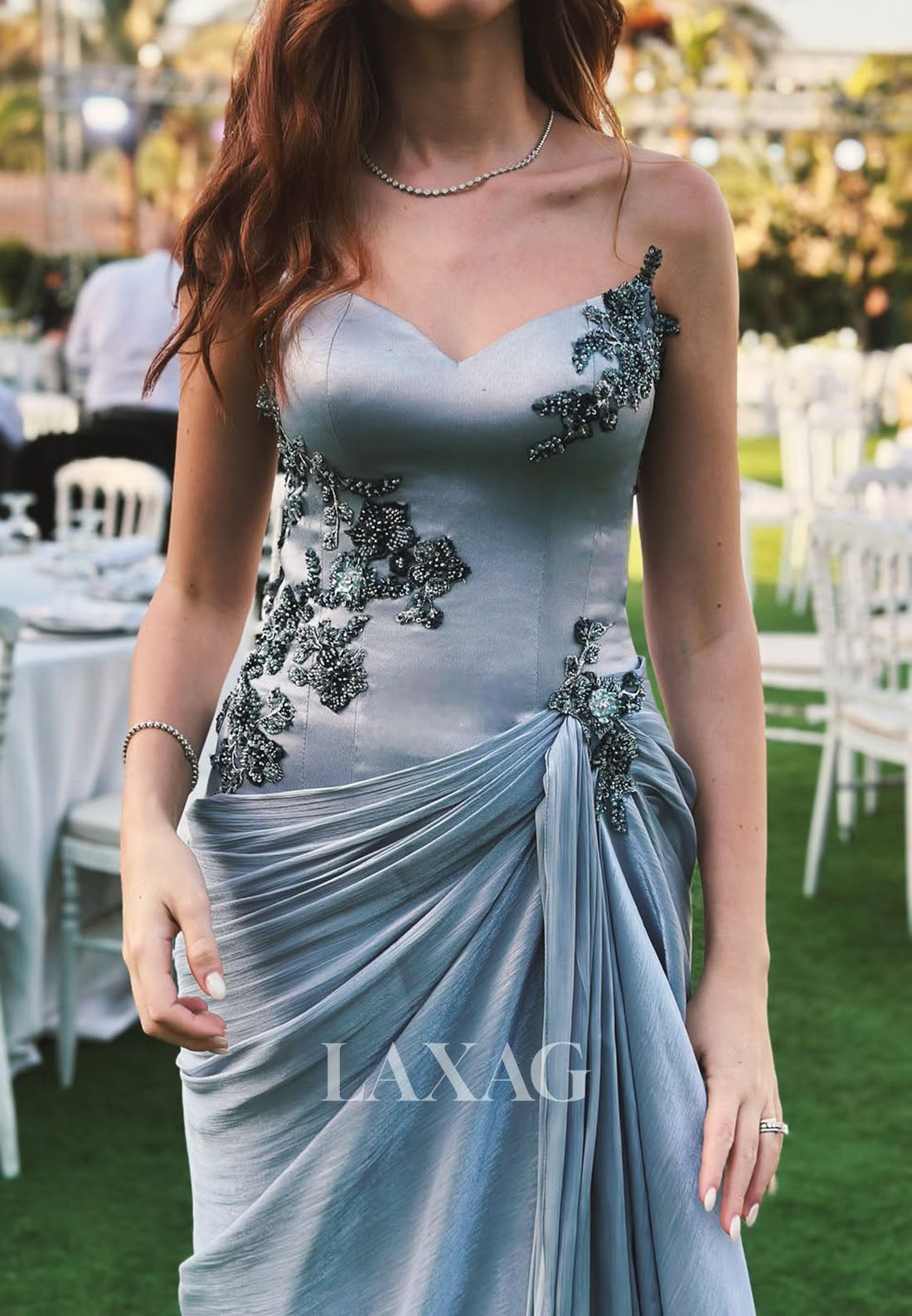 Sweetheart Off-Shoulder Sequined Beaded Satin Pleated Floor-length Mermaid Prom Dress