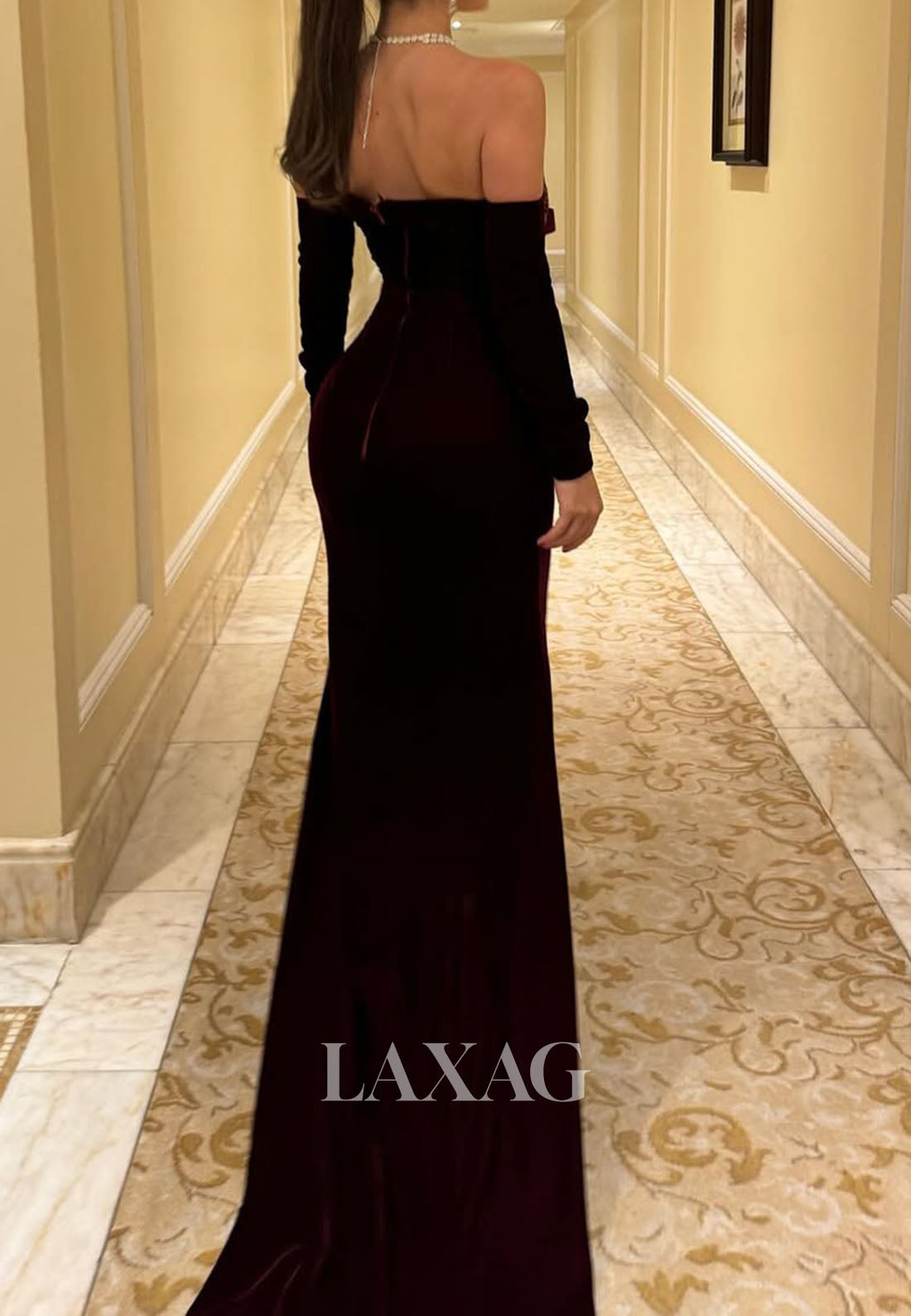 Sweetheart Sequined Pleated Satin Mermaid Evening Dress Off-Shoulder Long-Sleeves Formal Gowns