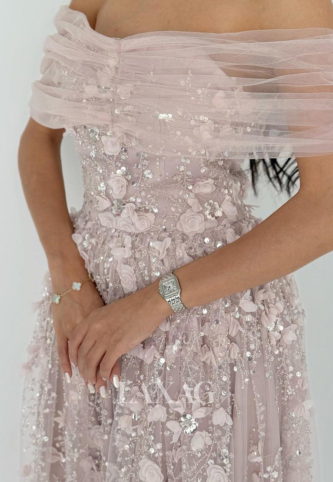 Sweetheart Sleeveless Floral Embellished Beaded Ankle-Length Pleated Tulle A-Line Evening Dress