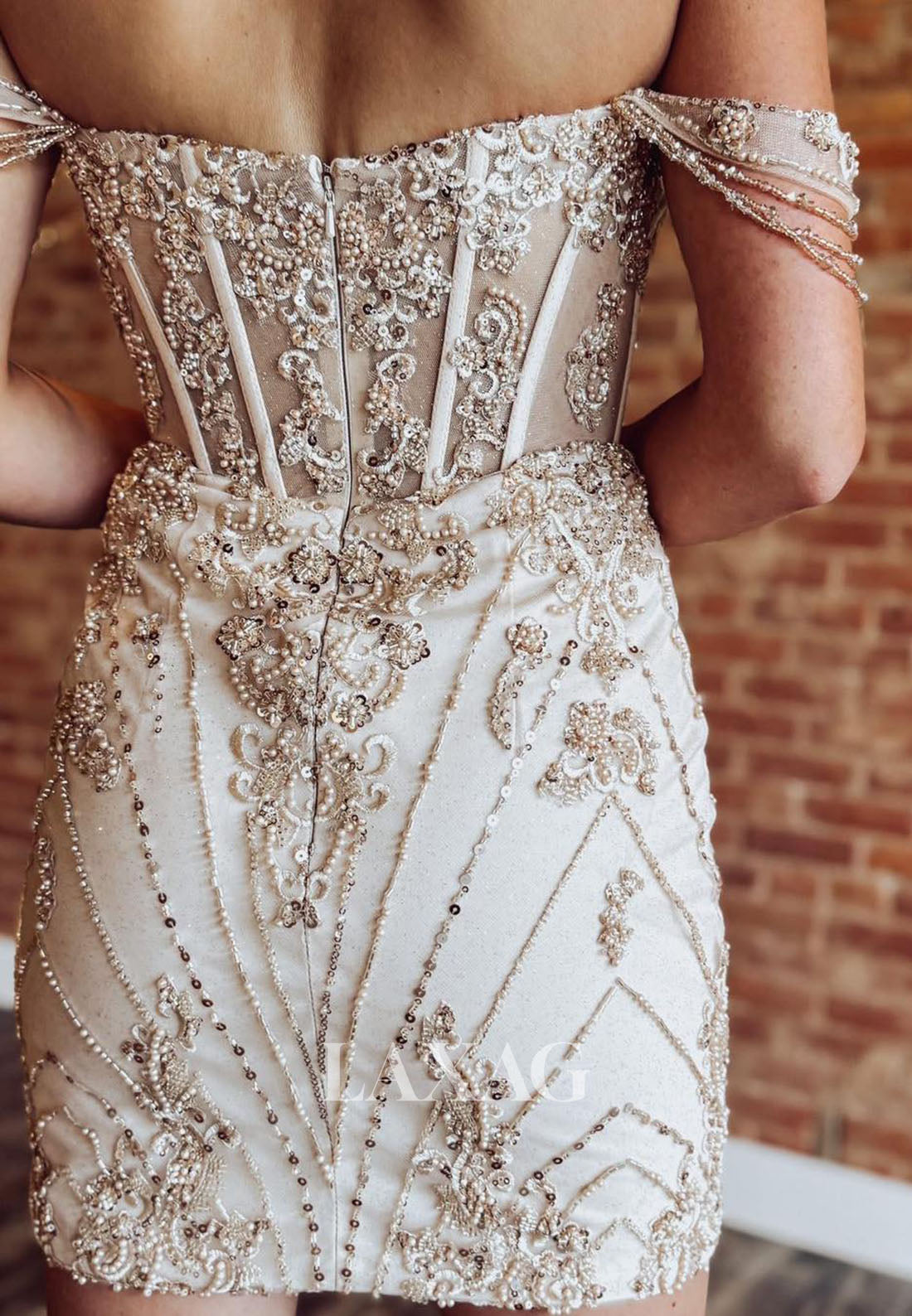 Bateau-Neck Off-Shoulder Sleeveless Beaded Sequined Applique Mermaid Homecoming Dress