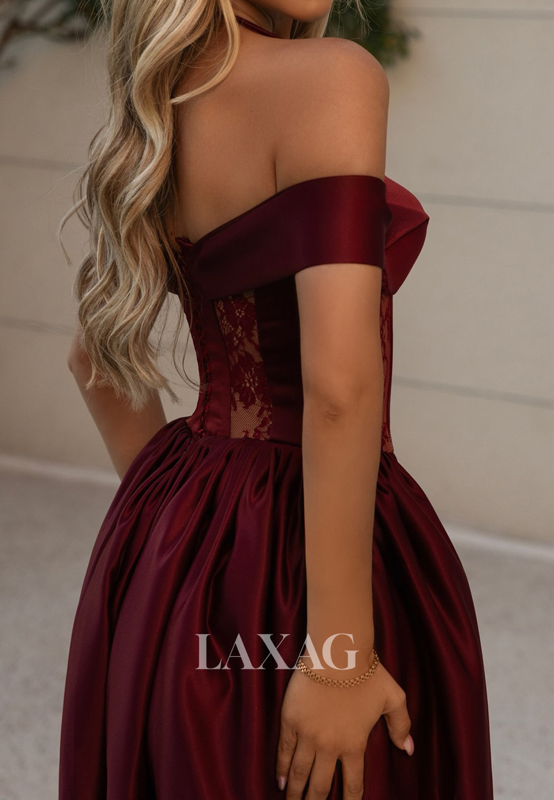Halter-Sweetheart Off-Shoulder Sleeveless Tea-Length Pleated Satin A-Line Evening Dress