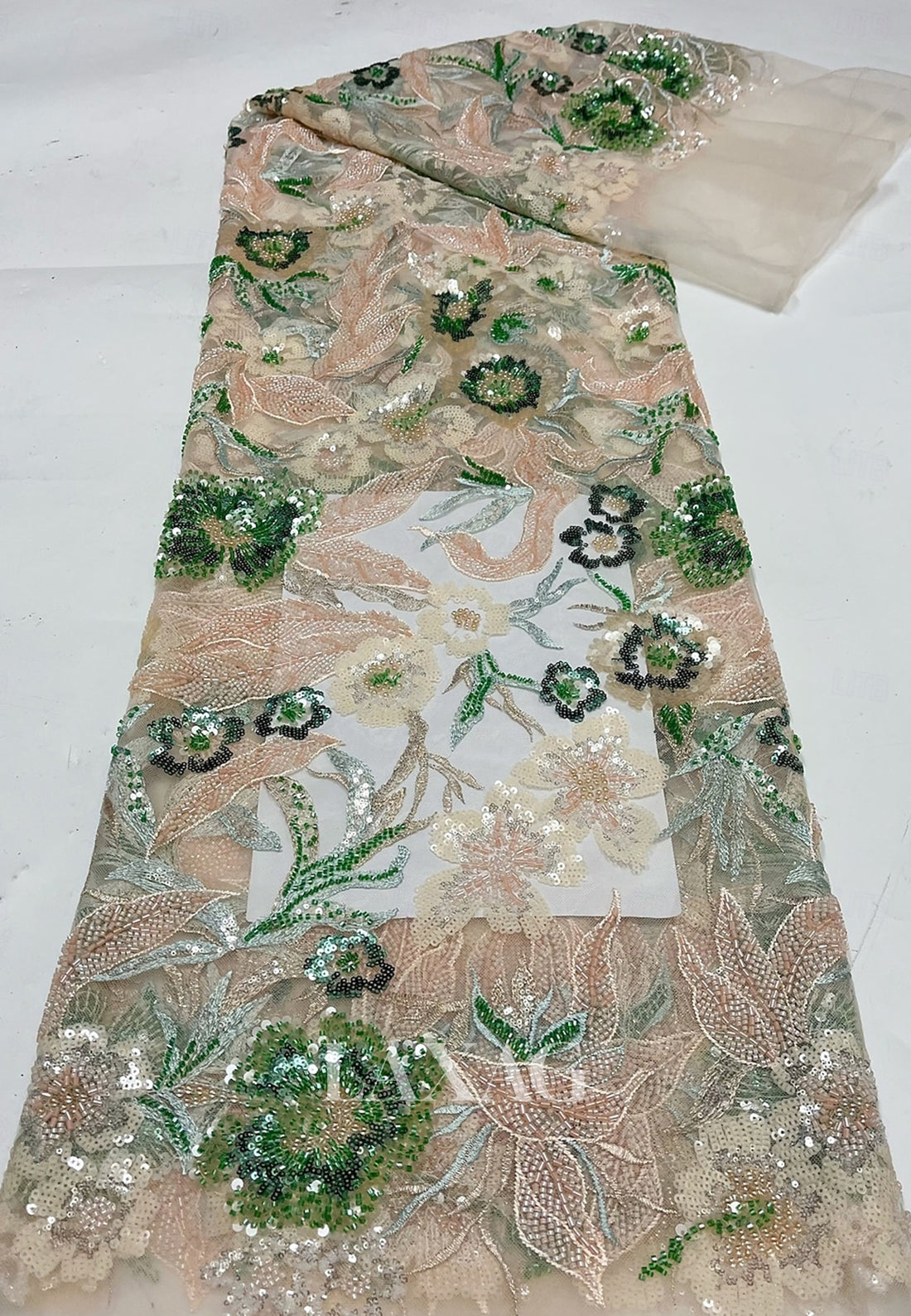 V-Neck Cap-Sleeves Sequined 3D-Floral Satin Floor-Length Mermaid Mother of the Bride Dress