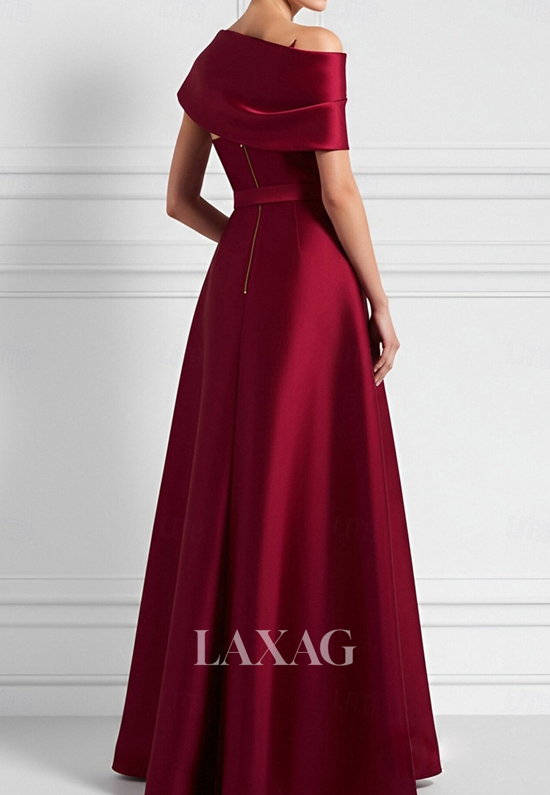 Asymmetrical-Neck Sleeveless Floor-Length Satin A-Line Formal Evening Dress
