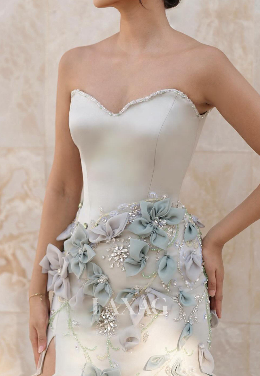 Sweetheart Off-Shoulder Formal Gowns Sleeveless Floral Embellished Sequined Beaded Mermaid Evening Dress