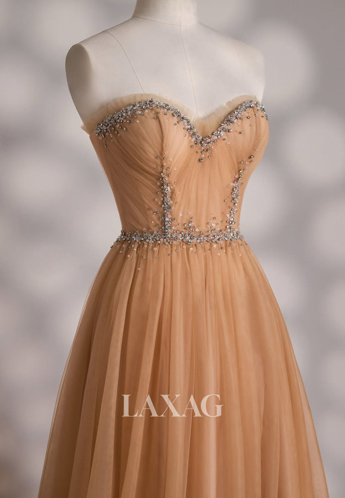 Sweetheart Beaded Pleated Tulle Party Gowns Off-Shoulder Sleeveless Floor-Length A-Line Prom Dress