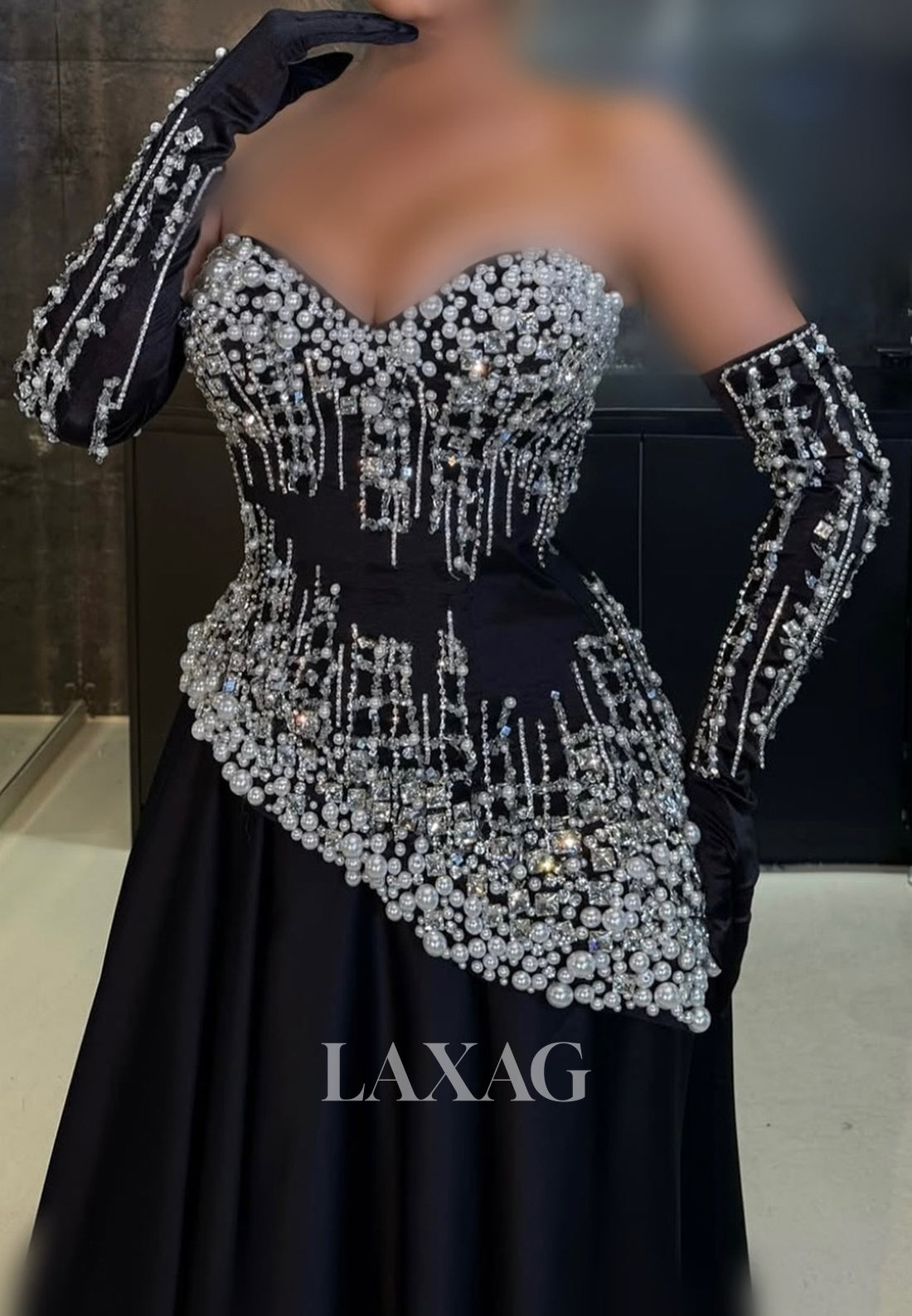 Sweetheart Off-Shoulder Pleated Satin Formal Gowns Beaded Floor-Length A-Line Evening Dress