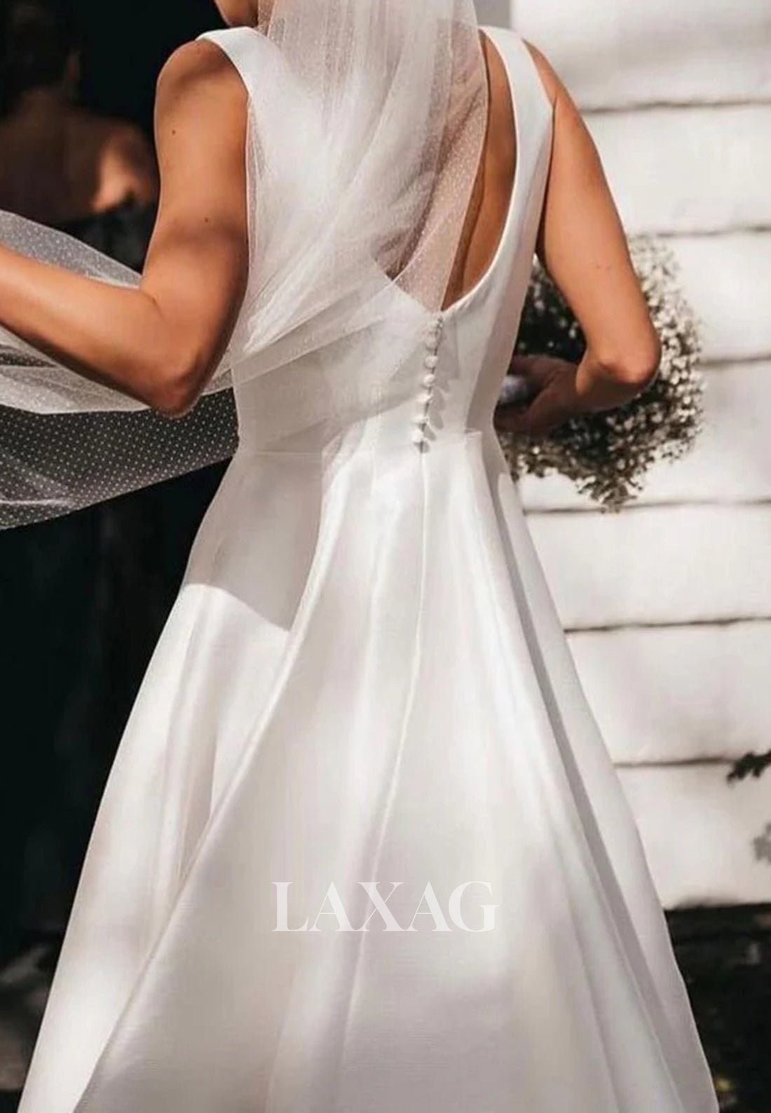 Square-Neck Off-Shoulder Pleated Satin Bride Gowns Straps Sleeveless Floor-Length A-Line Wedding Dress