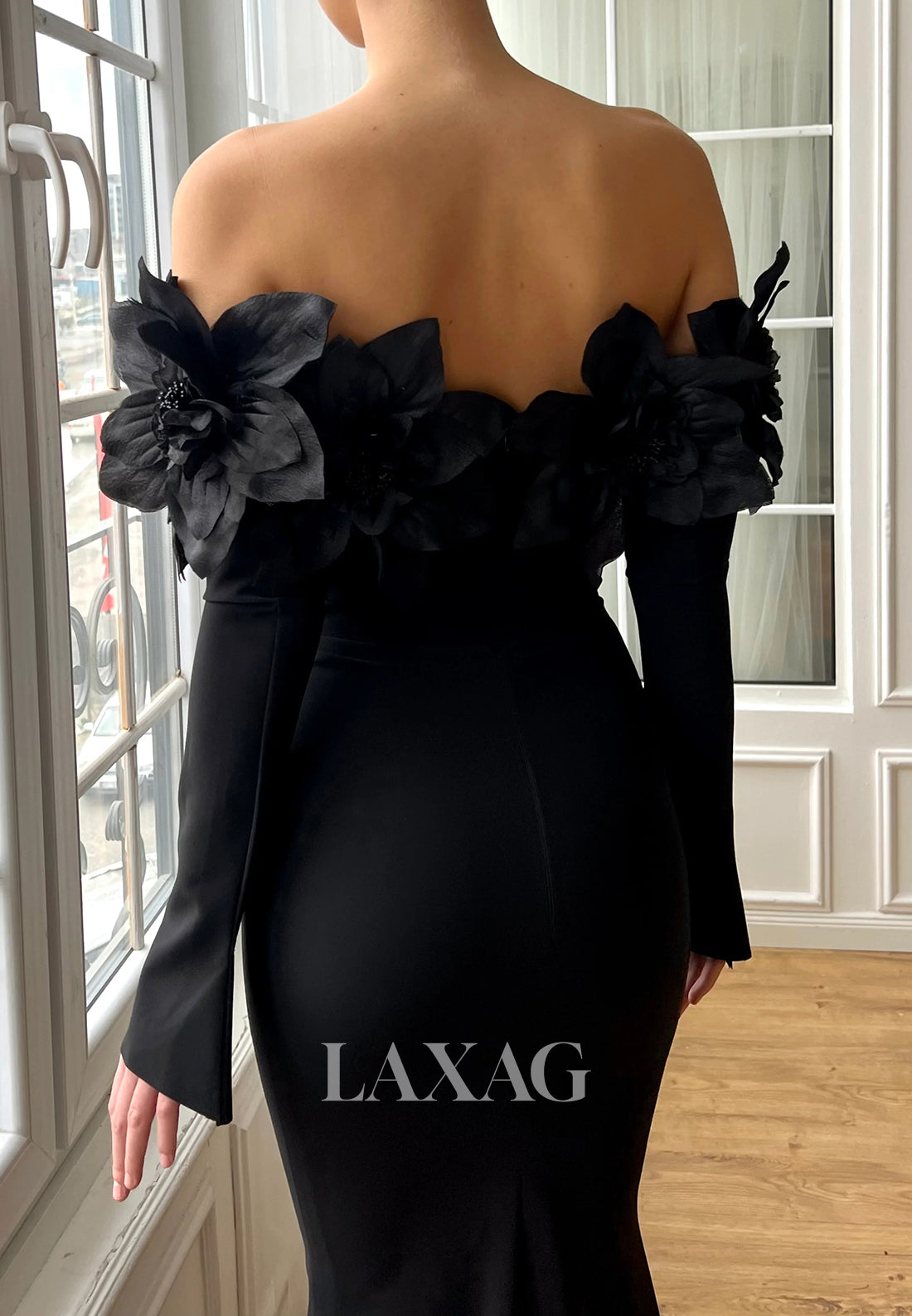 Off-Shoulder Floral Embellished Tube Top Mermaid Prom Dress Sleeveless Satin Evening Gowns