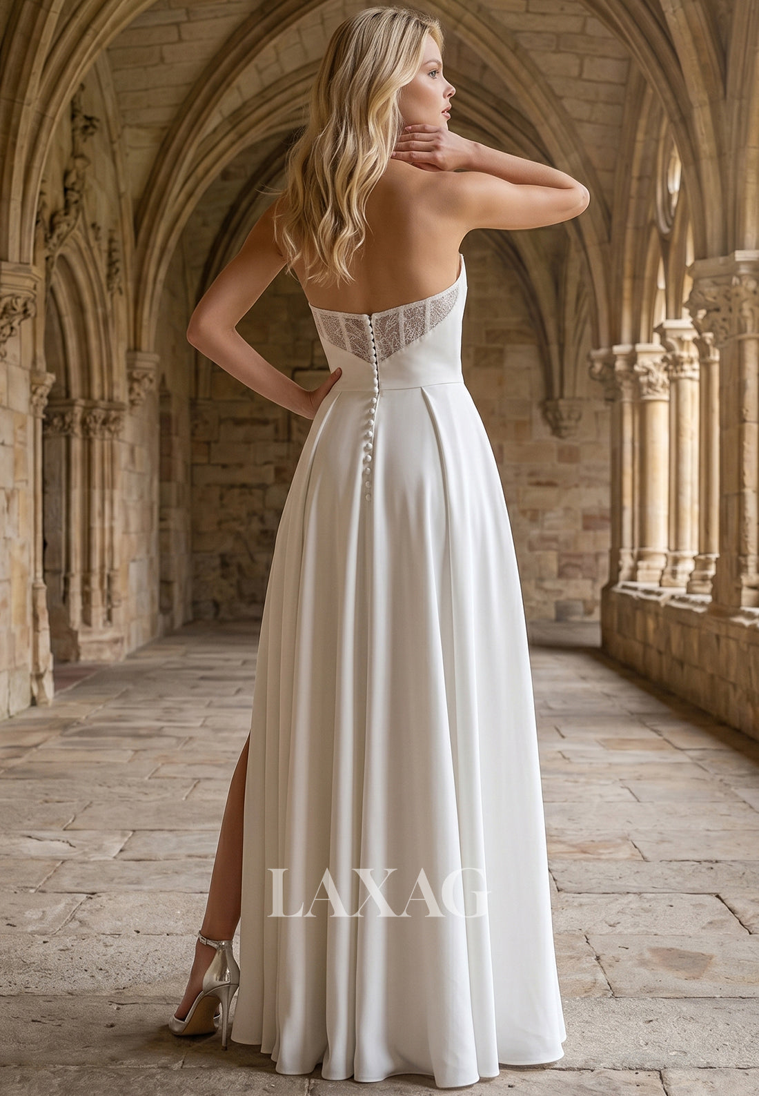 Sweetheart Off-Shoulder Sleeveless Satin Pleated High Slit Simple A-Line Wedding Dress