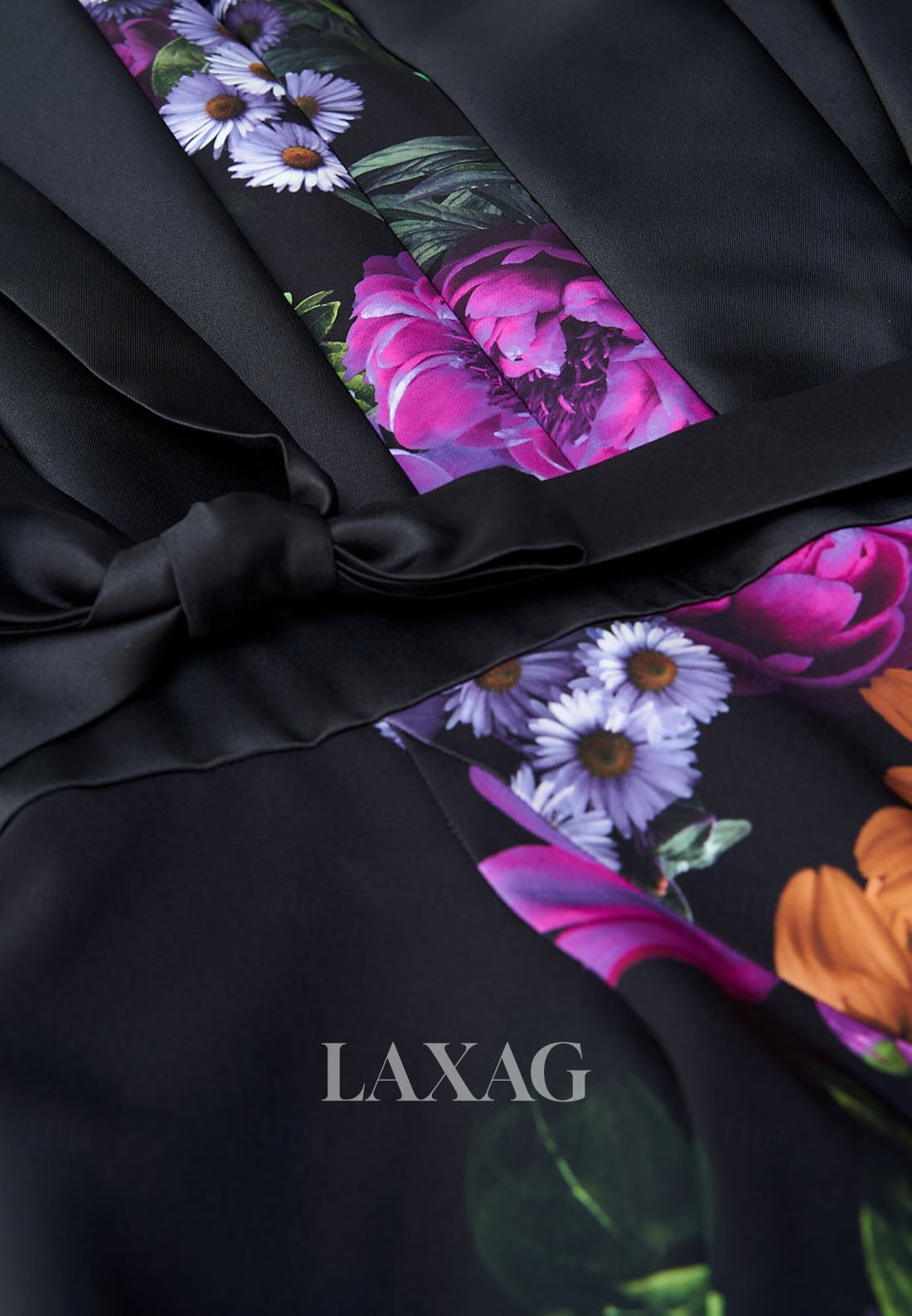 One-Strap Sleeveless Ankle-Length Multi-Color Print-Satin Pleated Mermaid Evening Dress with Train