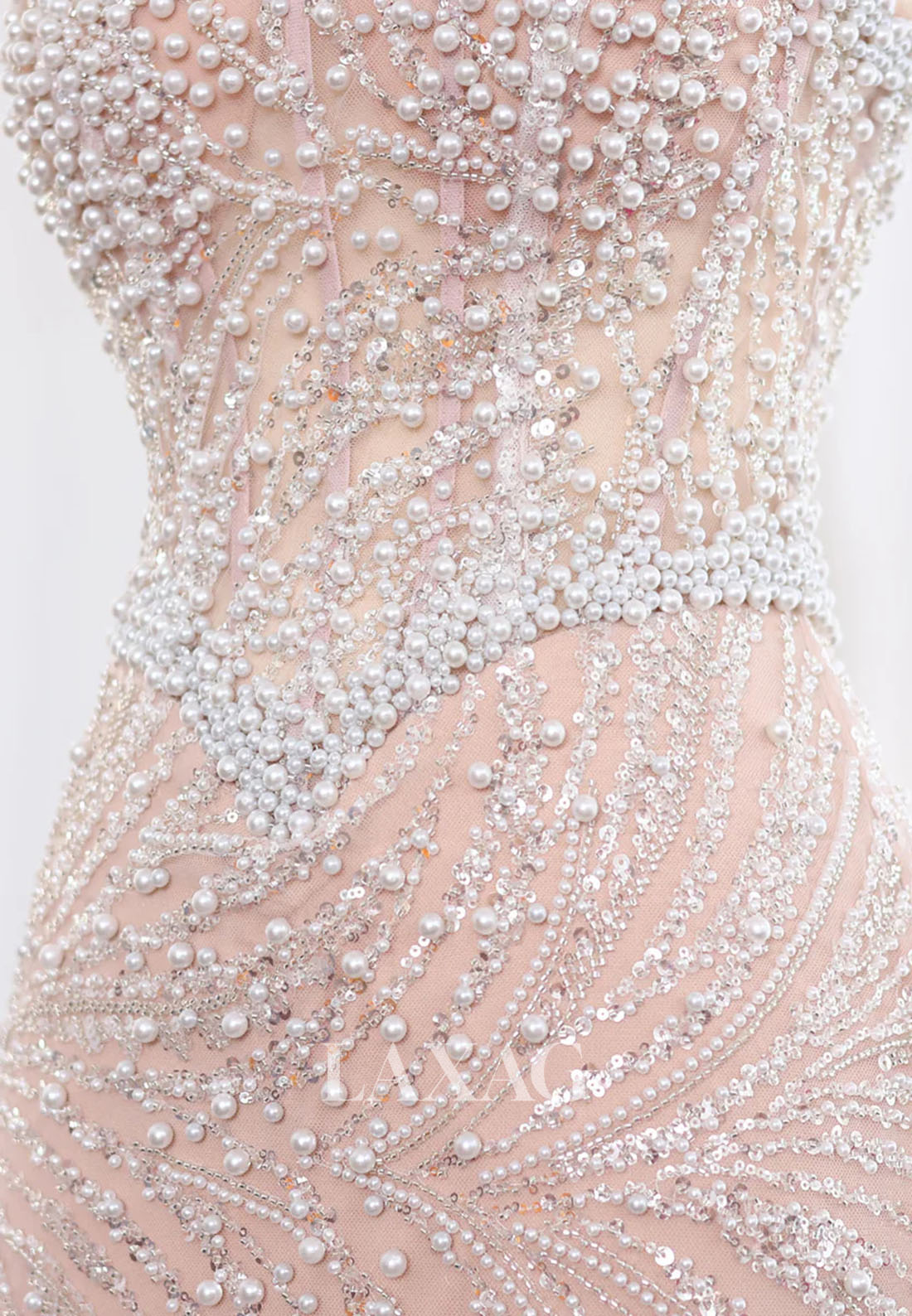 Bateau-Neck Straps Sleeveless Mermaid Evening Dress Sequined Pearls Beaded Prom Gowns