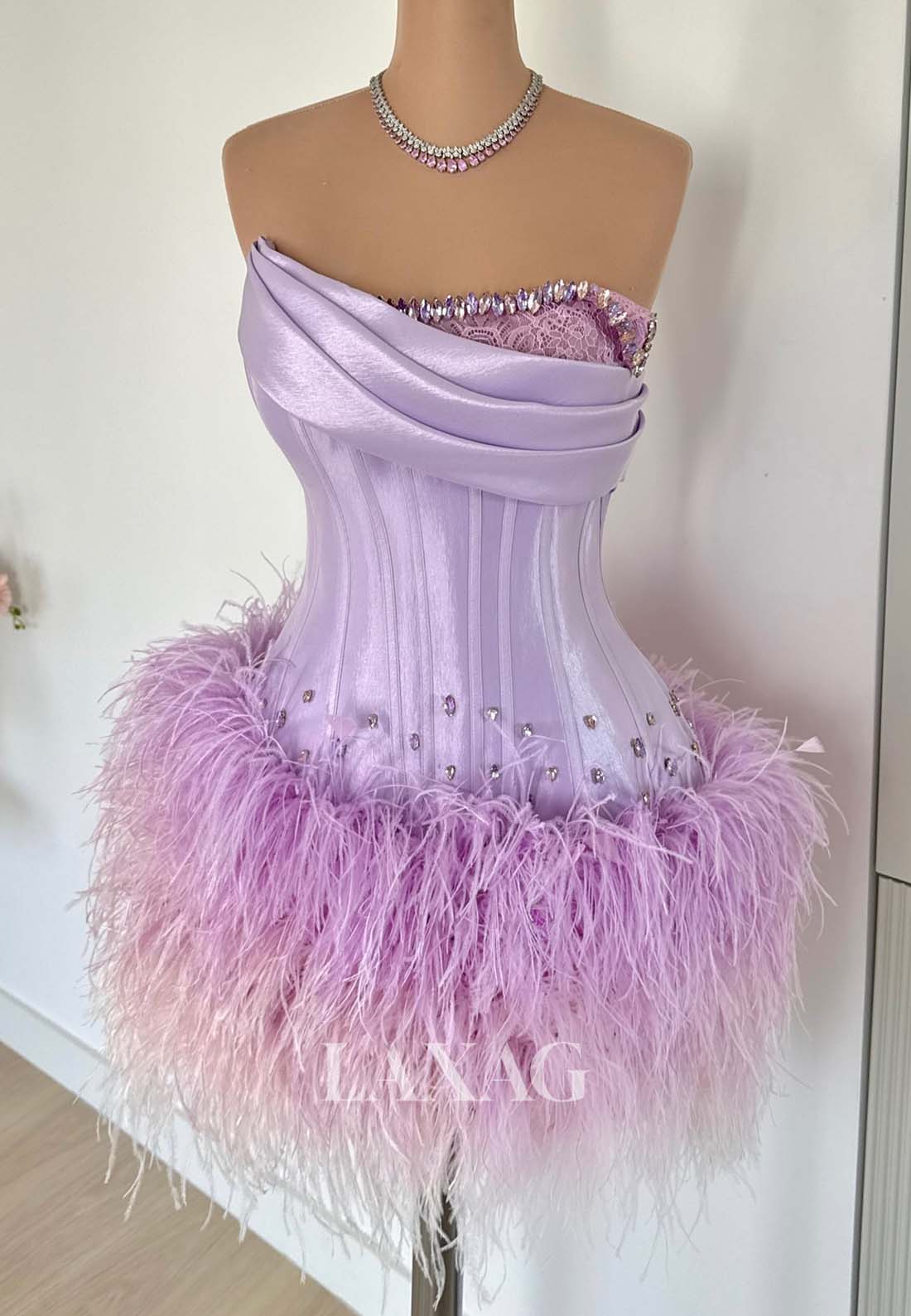 Asymmetrical-Neck Off-Shoulder Sleeveless Fringed Beaded Pleated Satin Mermaid Homecoming Dress