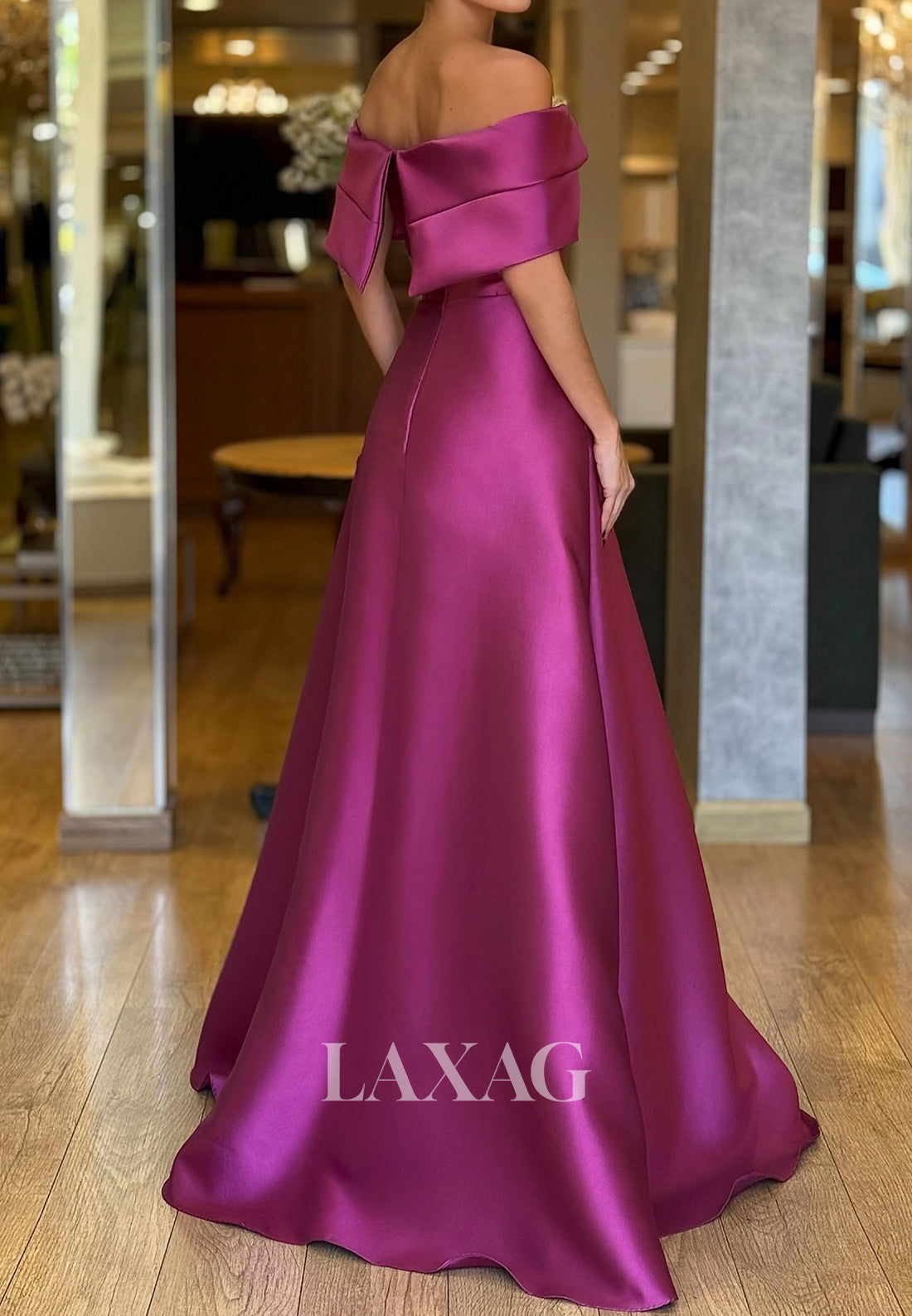 Sweetheart Off-Shoulder Sleeveless A-Line Evening Dress Pleated Satin Floor-Length Formal Gowns