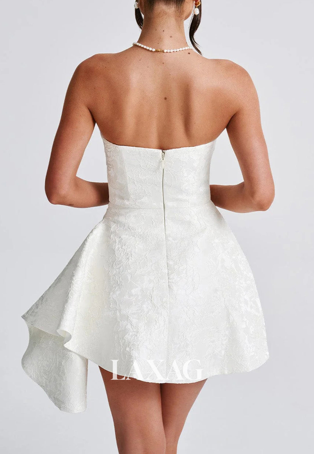 Off-Shoulder Tube Top Sleeveless Lace Applique Pleated Satin A-Line Party Homecoming Dress