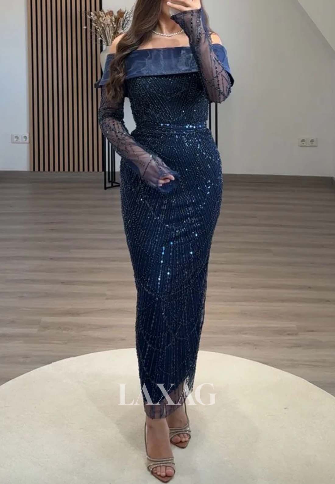 Tube Top Long-Sleeves Ankle-Length Formal Gowns Fully Sequined Beaded – Laxag