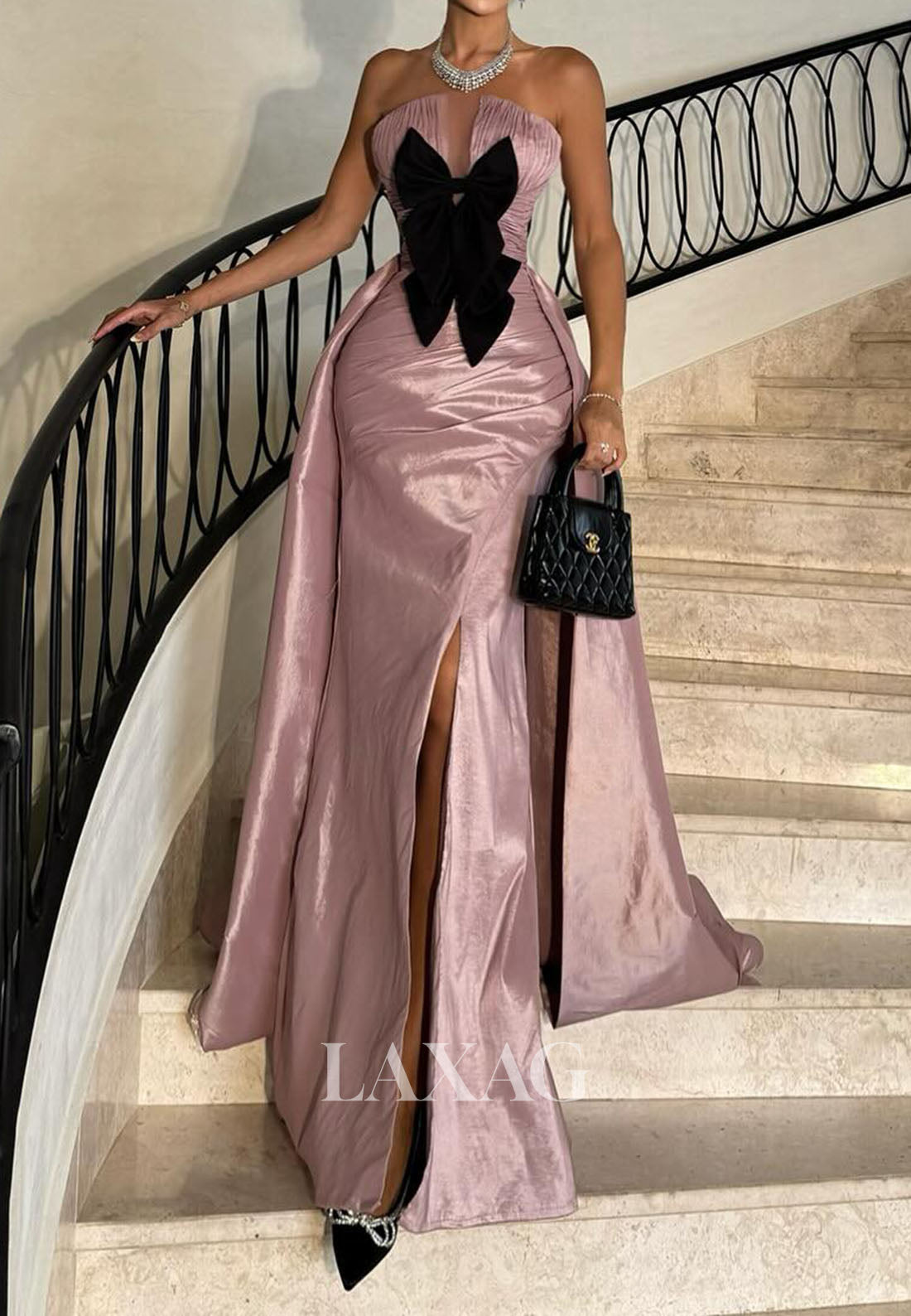 Tube Top Off-Shoulder Mermaid Evening Dress Sleeveless Pleated Satin Formal Gowns with Bows