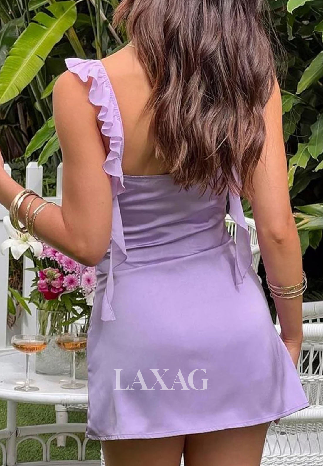 V-Neck Spaghetti Straps Sleeveless Pleated Chiffon A-Line Party Homecoming Dress