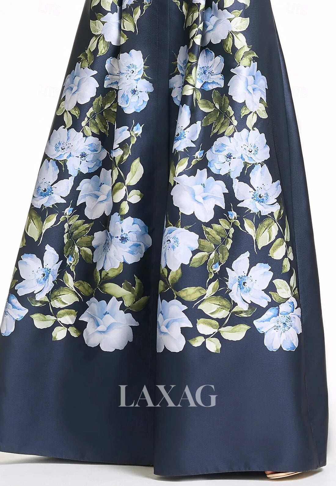 Scoop-Neck Cap-Sleeves Print-Satin Floor-Length A-line Formal Morth of the Bride Dress