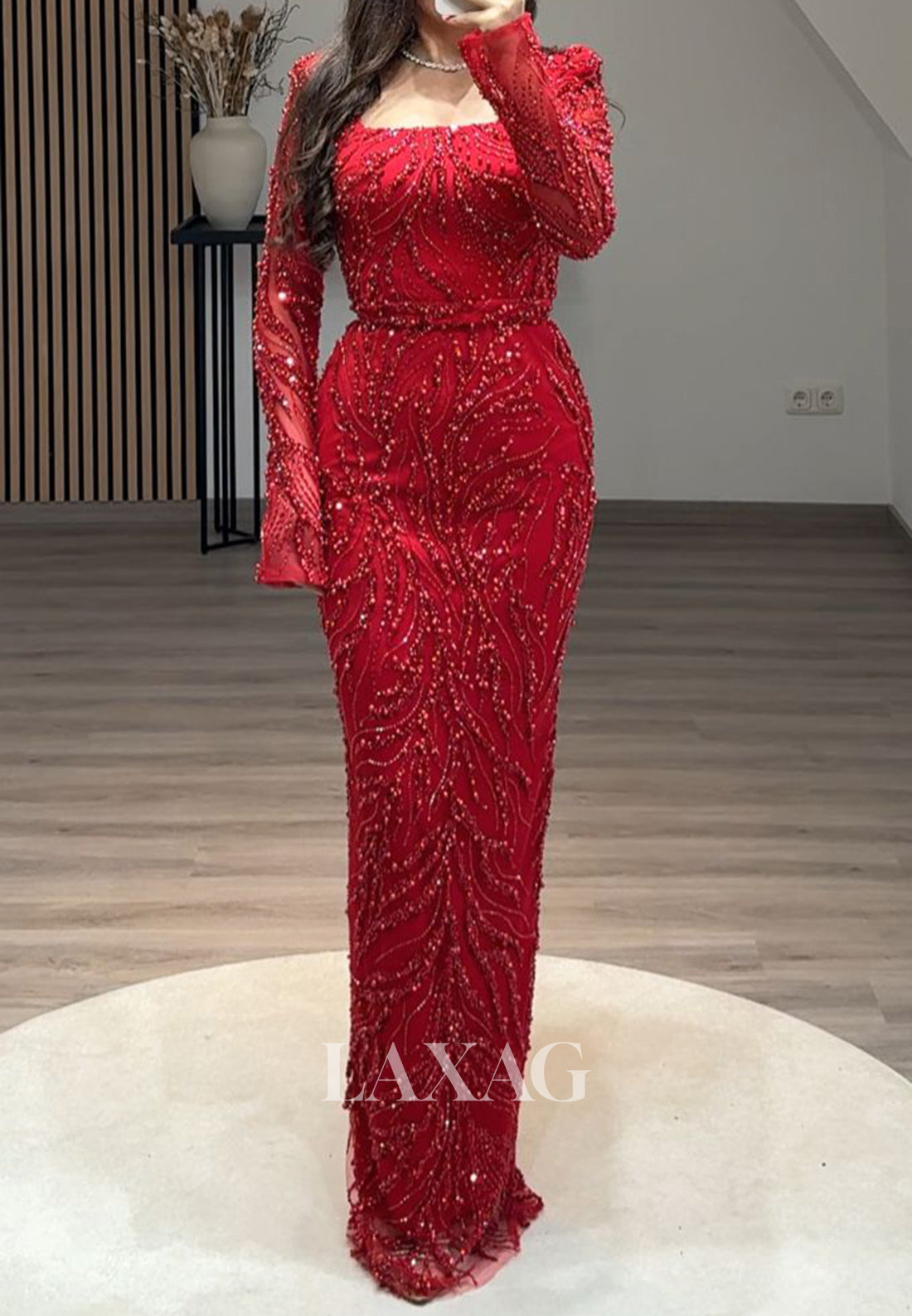 long sleeve square neck prom dress Elegant Velvet Long Sleeve Square Neck Prom Dress with High Slit - Custom Fit