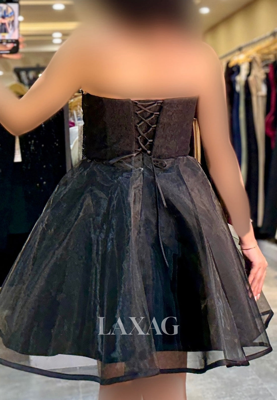 Tube Top Sleeveless Sequined Lace Applique Pleated Tulle A-Line Party Homecoming Dress