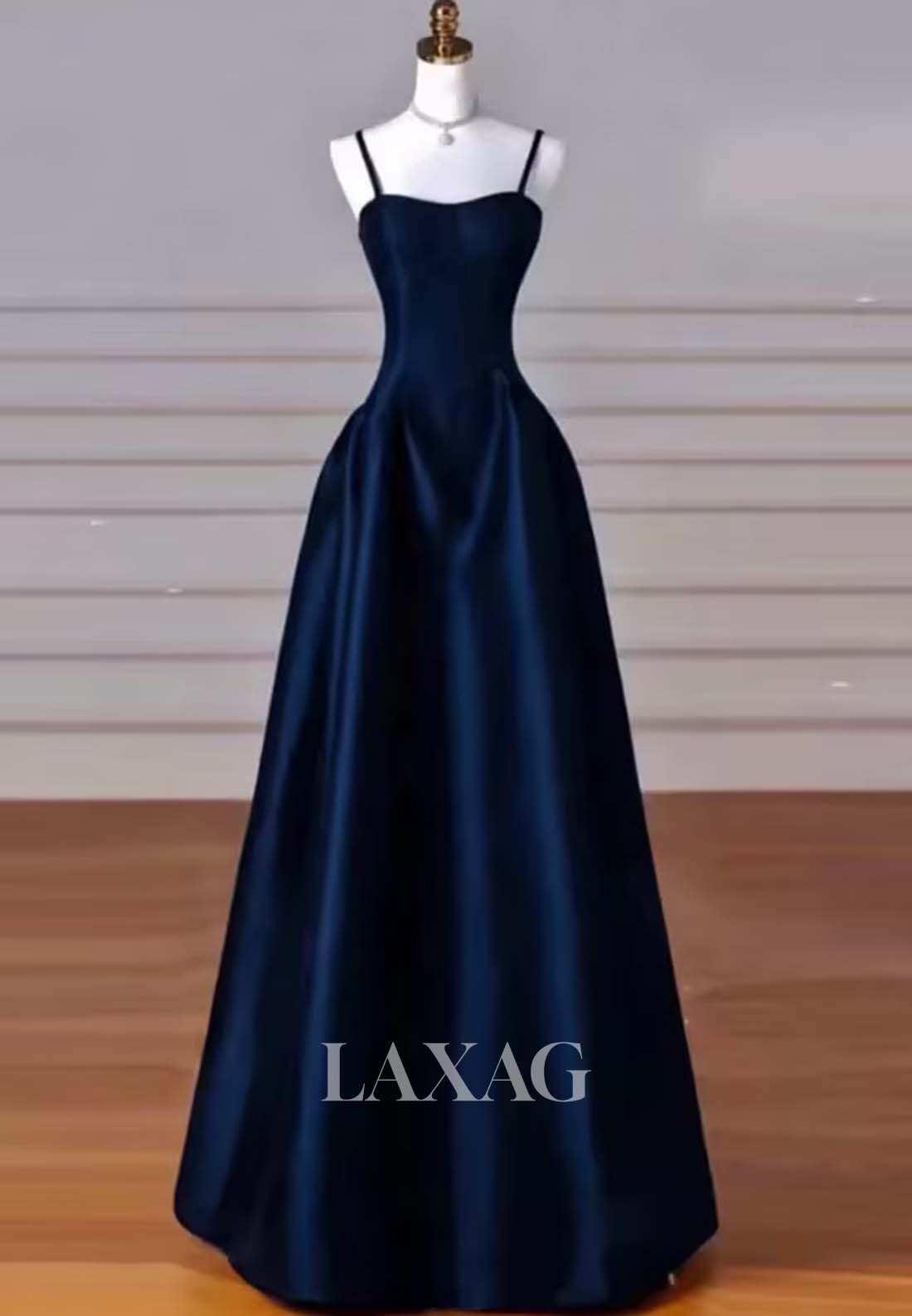 A-Line Spaghetti Straps Sleek Satin Evening Gowns Sweetheart Sleeveless Pleated Floor-Length Prom Dress
