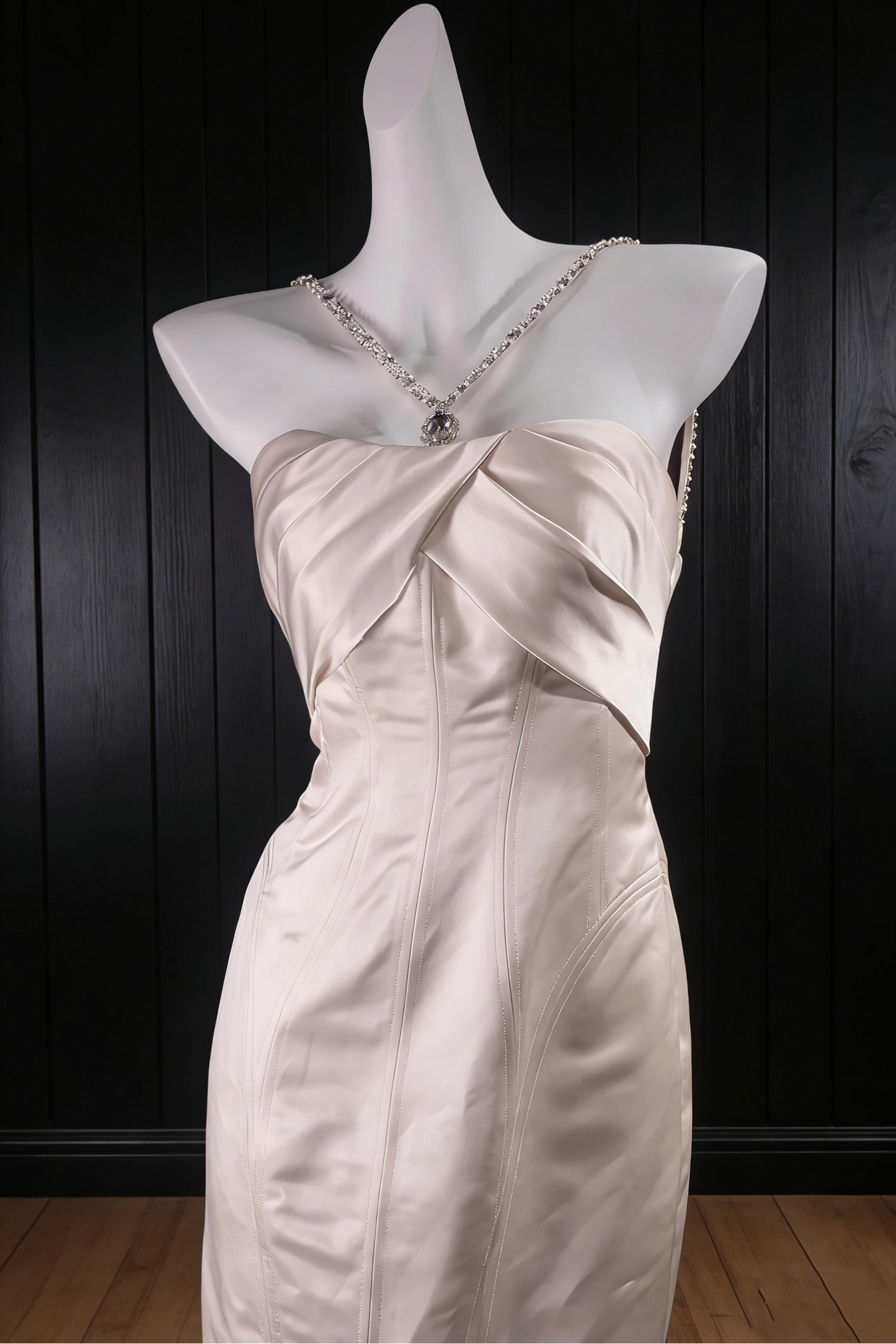 Halter Tube Top Sequined Beaded Lace&Satin Pleated Trumpet Mermaid Prom Dress