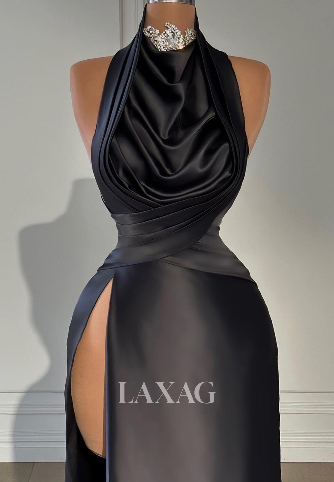 فستان حورية البحر طويل يصل إلى الأرض، مزين بالخرز، برقبة عالية، مكشوف الكتفين، بدون أكمام، فساتين رسمية للحفلات الراقصة